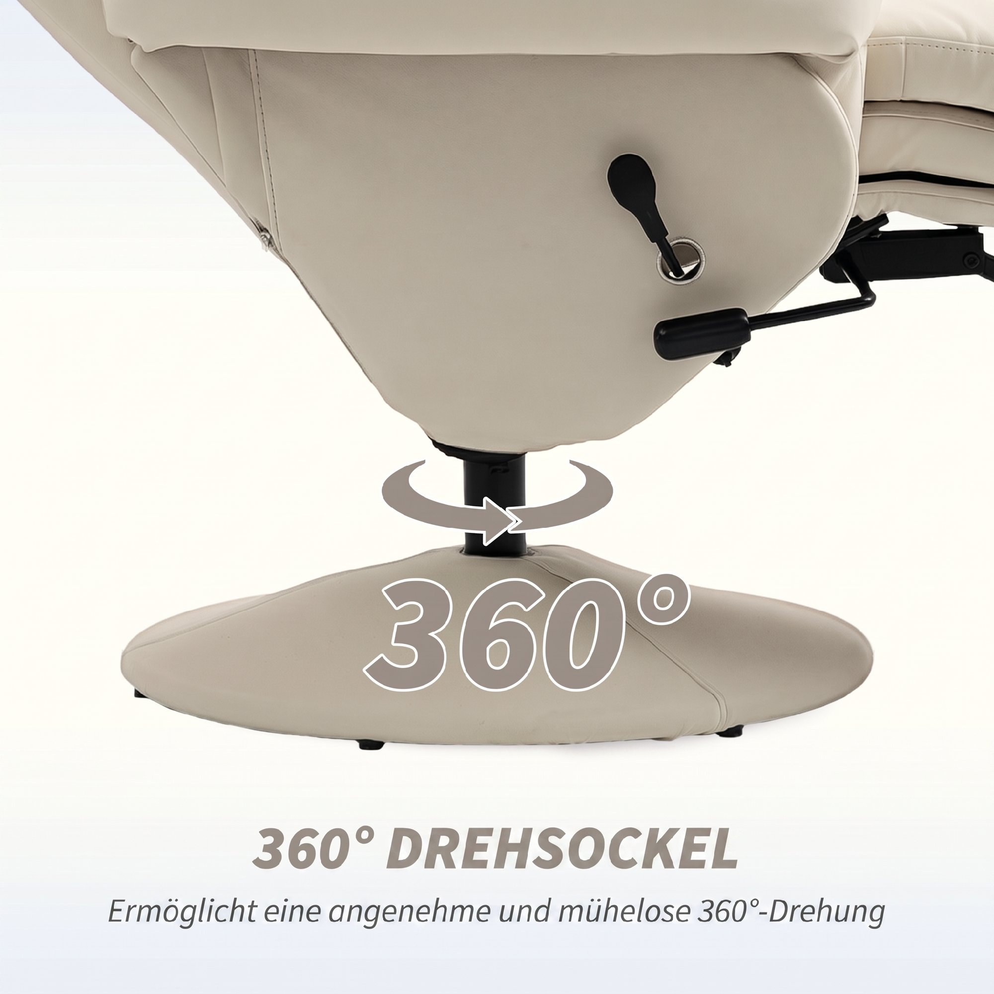 Relaxsessel mit Liegefunktion Fernsehsessel mit Seitentasche, Becherhalter für Wohnzimmer Schlafzimmer Creme