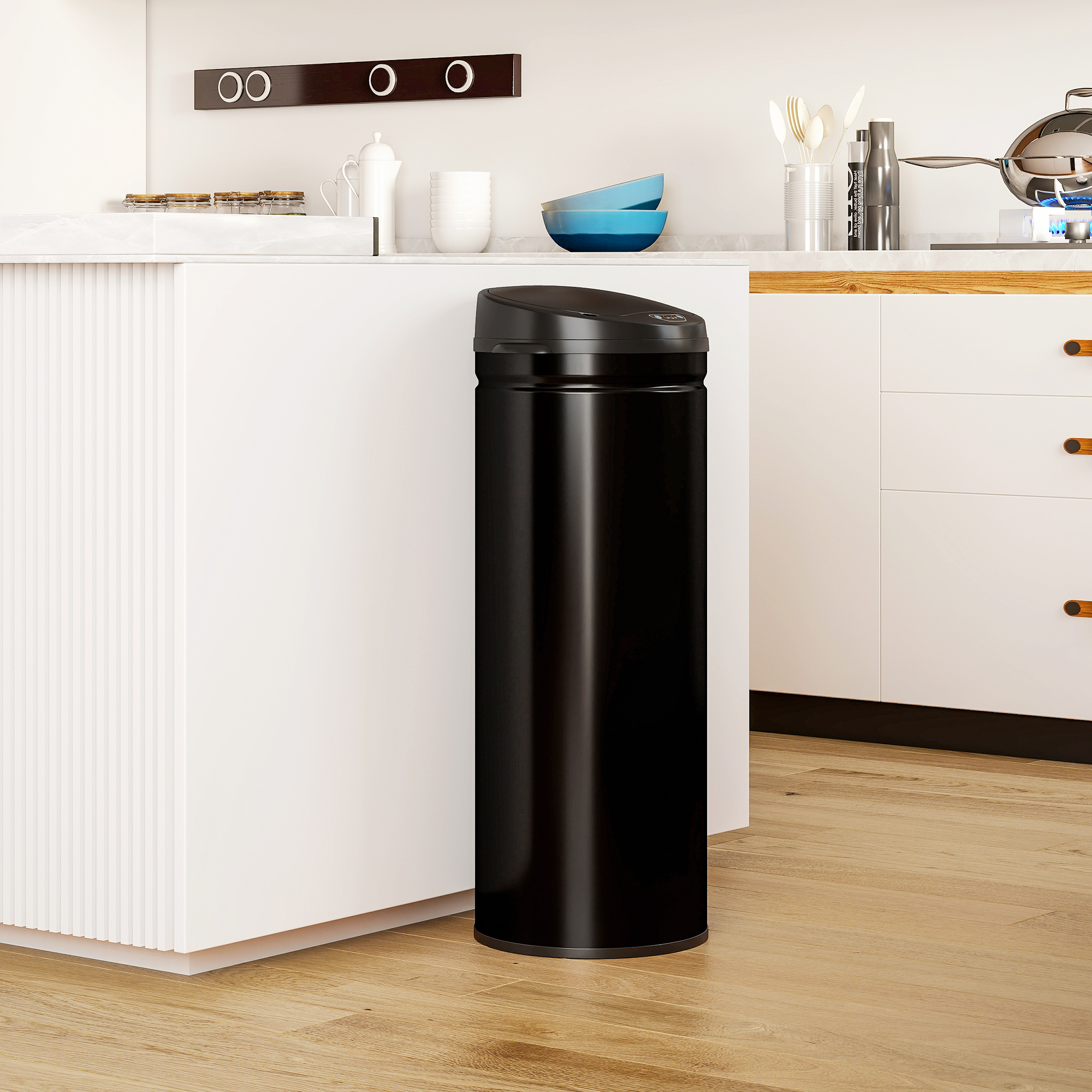 50 Liter Sensor-Mülleimer mit Soft-Close-Funktion, berührungsfreier Abfalleimer aus Edelstahl für hygienische Küchen