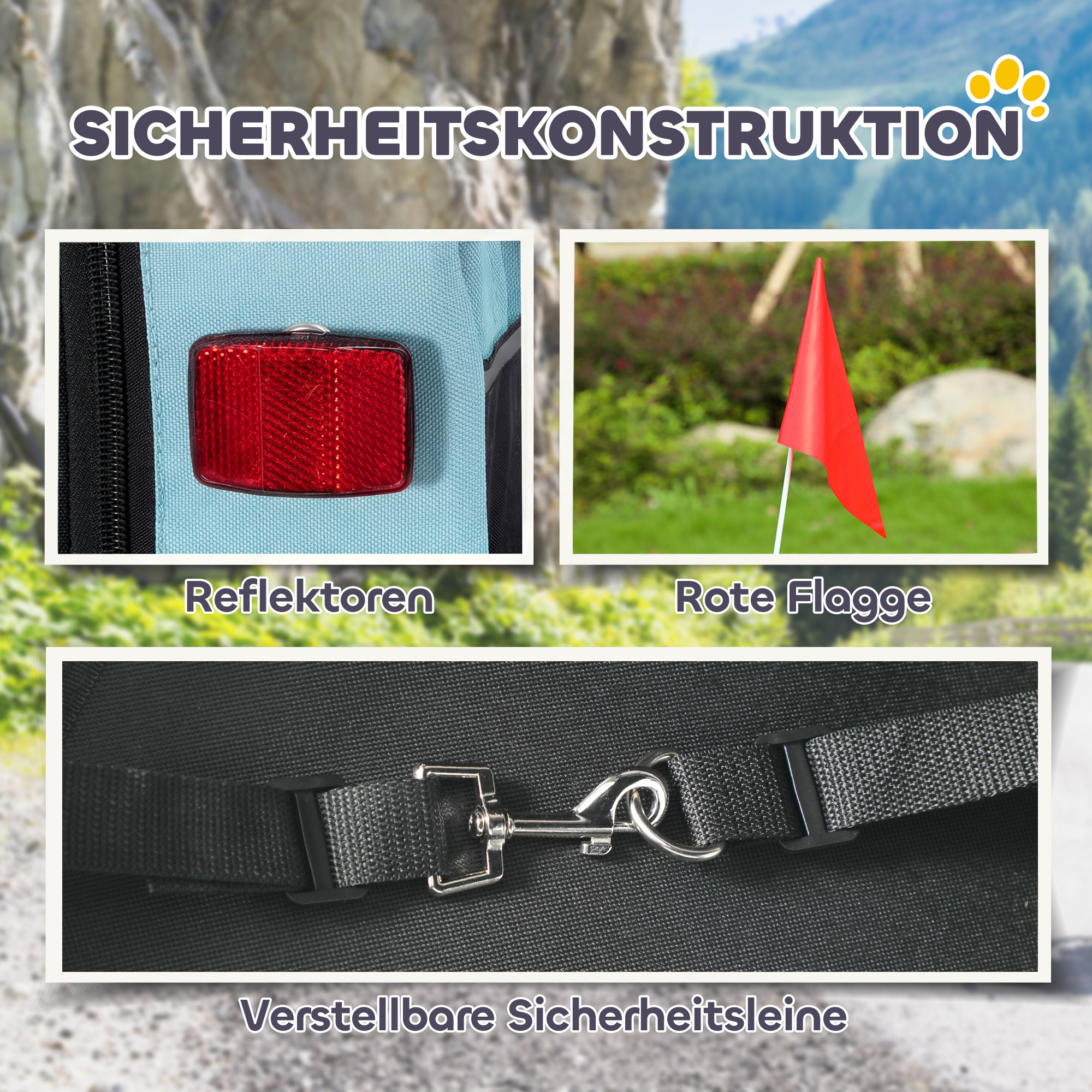 Faltbarer Fahrradanhänger mit Sicherheitsreflektoren, Leine, für Mittelgroße Hunde bis 20 kg 143 x 70 x 90 cm Hellblau