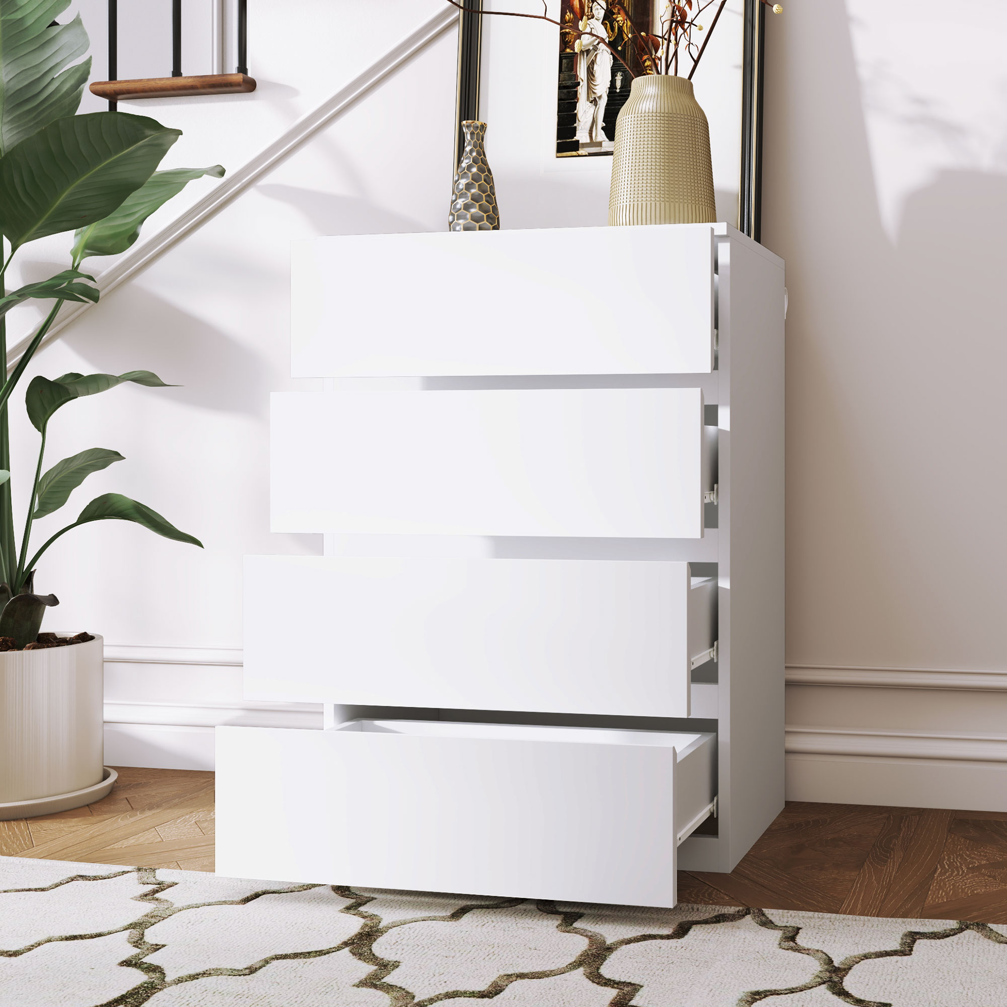 Kommode Sideboard Schubladenkommode, 4 Schubladen, 55 cm x 33 cm x 80 cm, Weiß