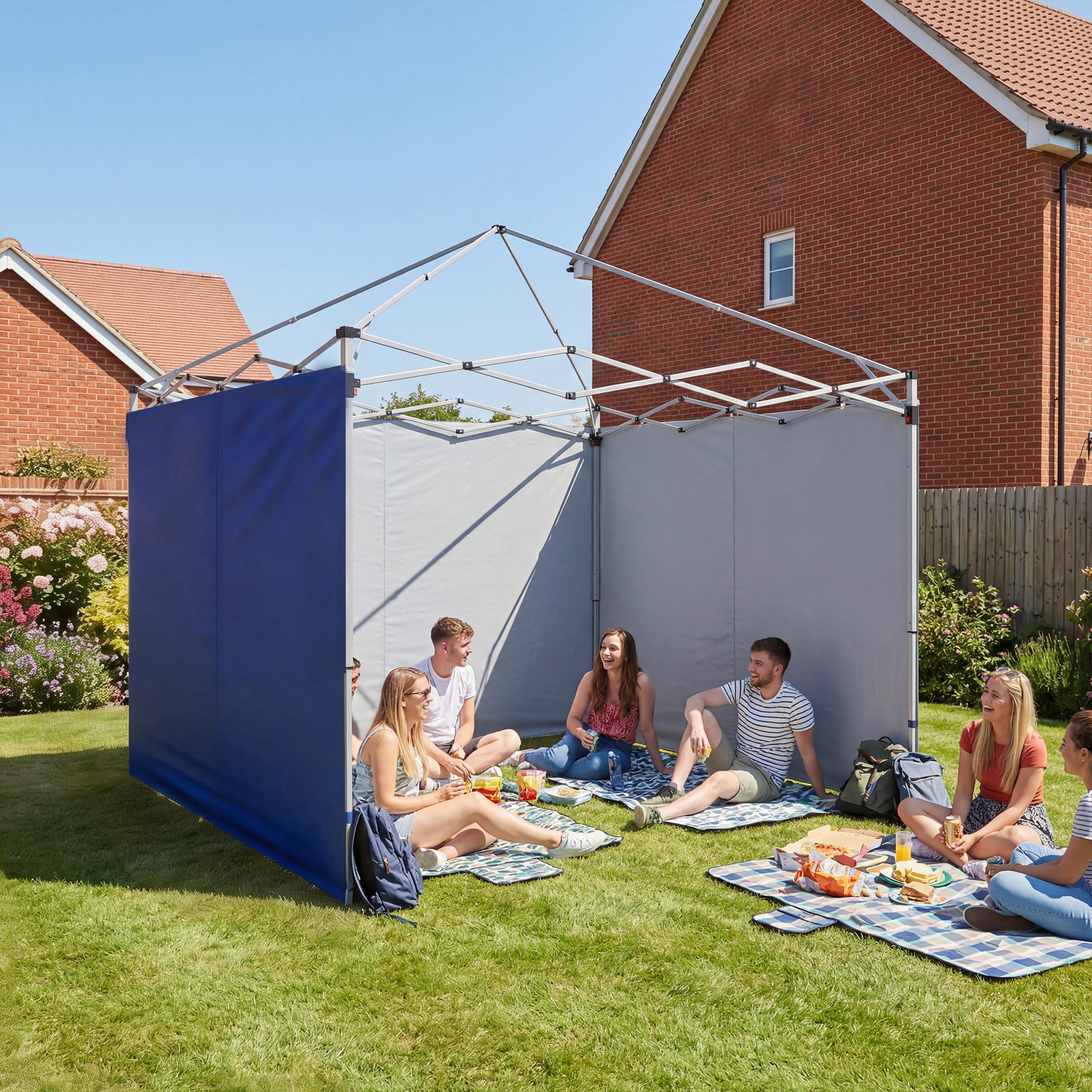 3-teiliges Set Seitenteile mit Reißverschluss für 3 x 3 m Pavillon, Dunkelblau