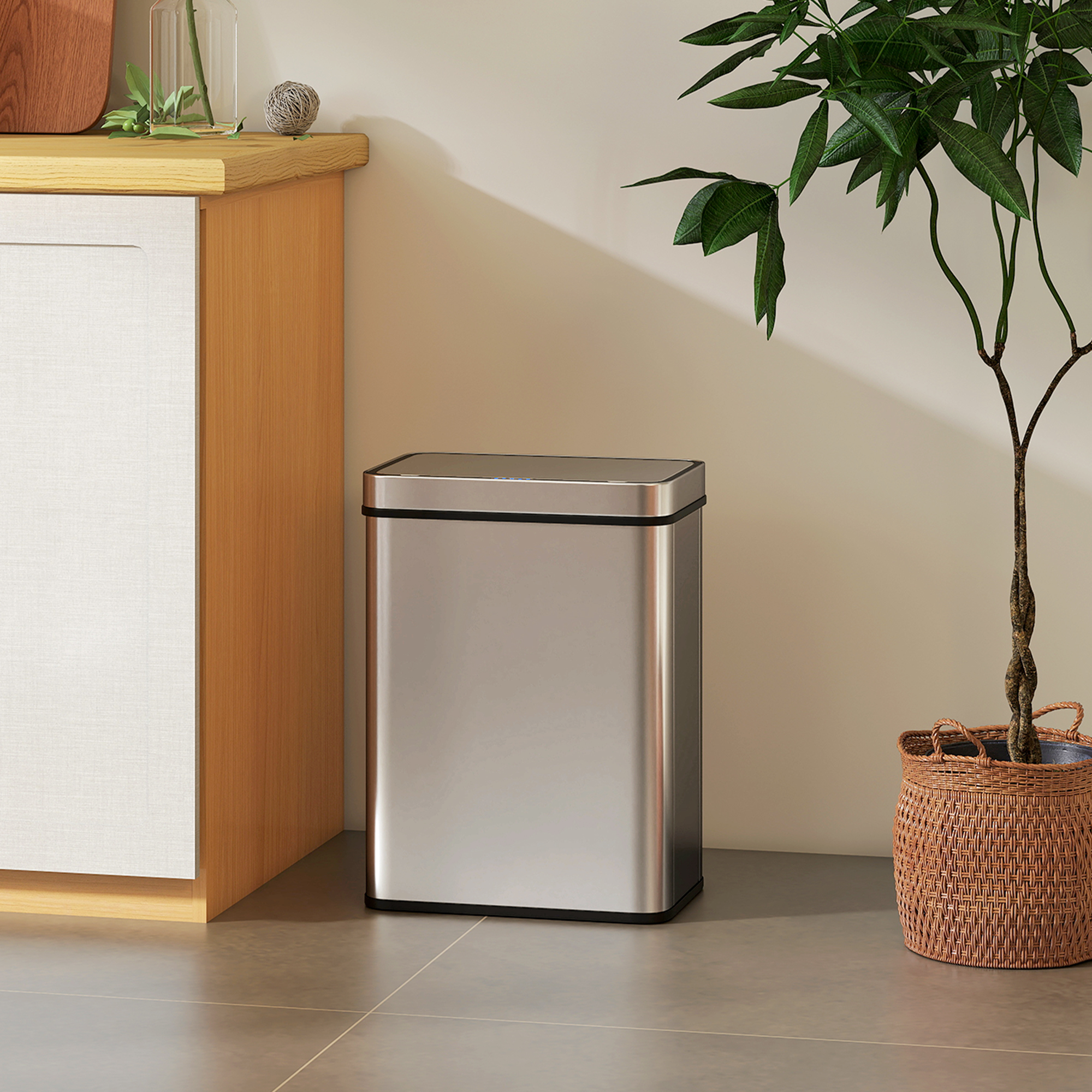 50 L Sensor-Mülleimer, automatischer Deckel, Edelstahl, vielseitig einsetzbar, Silberfarben