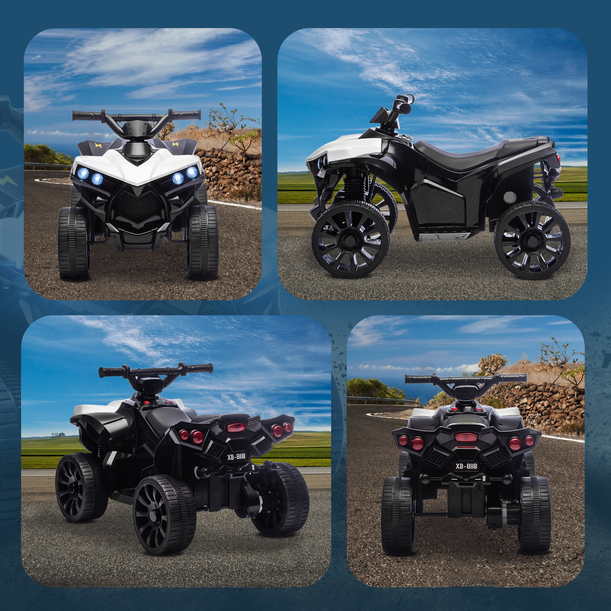 Kinder Quad Elektro 6V Kinderquad mit Vorwärts-, Rückwärtsfunktion, Musik, LED-Scheinwerfer Weiß