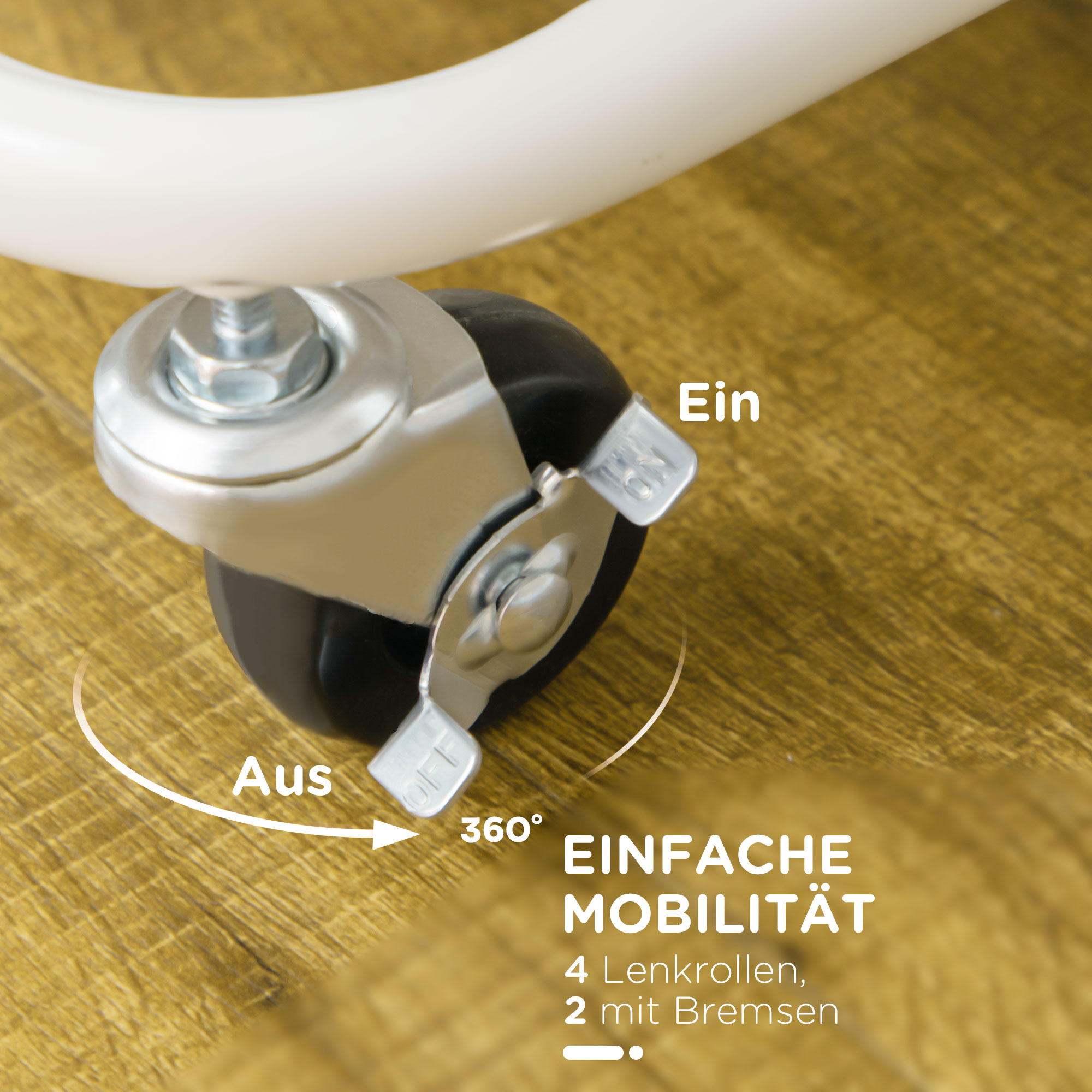 Rollwagen, Servierwagen, 3 Ablagekörbe, 3 Hängeboxen, 4 Haken, Metallrahmen, 42 x 38 x 86,5cm, Weiß