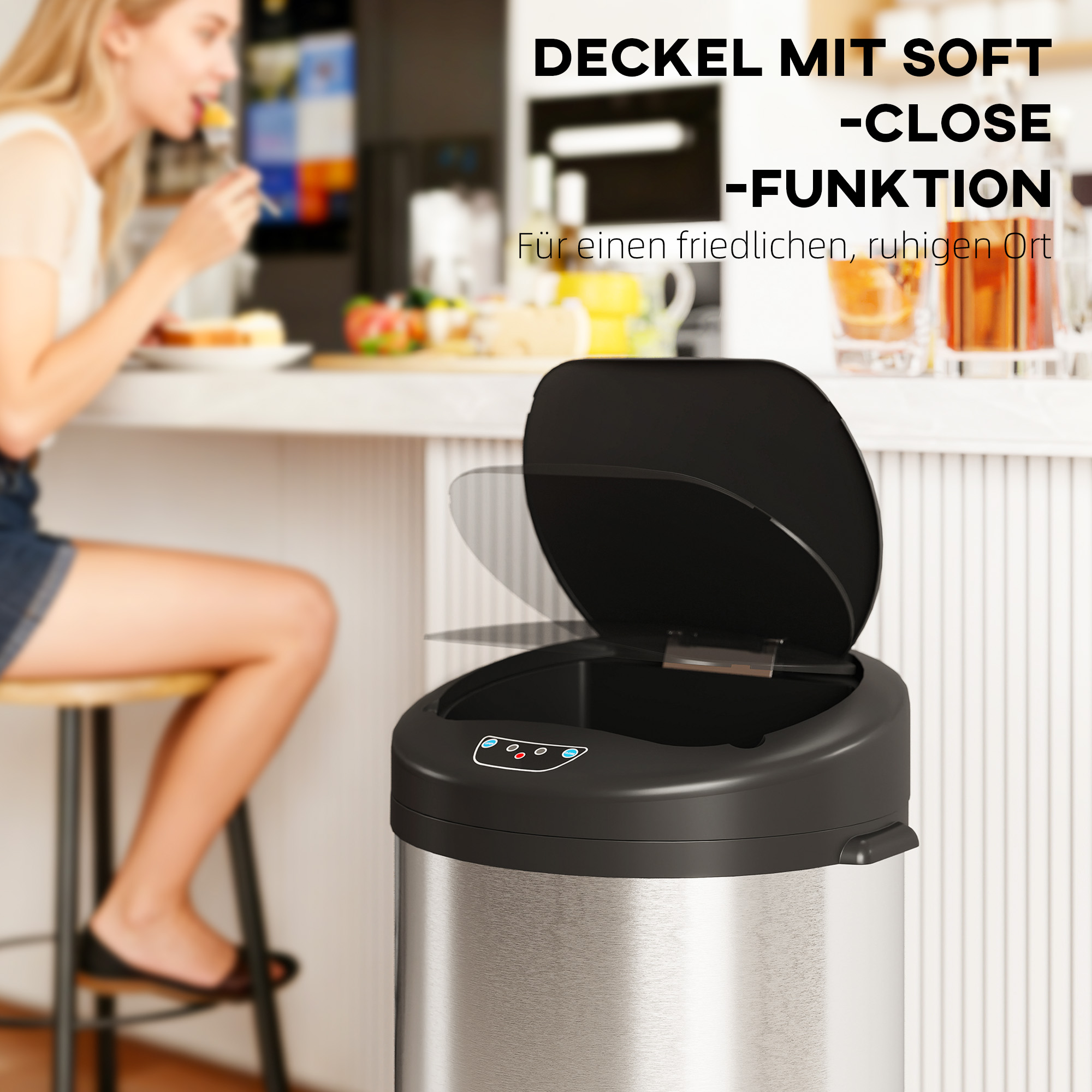 Sensor Mülleimer 55L Berührungsloser Abfalleimer mit Soft-Close-Deckel aus Edelstahl für Küche Fitnessstudio