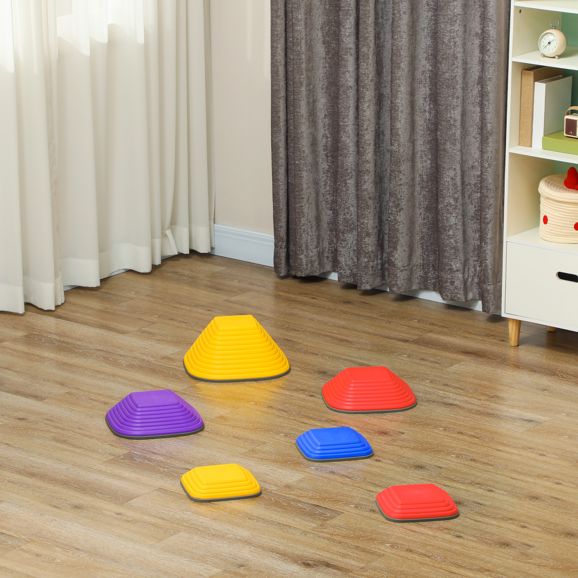 Balance-Trittsteine für Kinder, 6 Teile, Rutschfest, Hindernislauf-Steine, für Motorik-Förderung, Kunststoff, Bunt