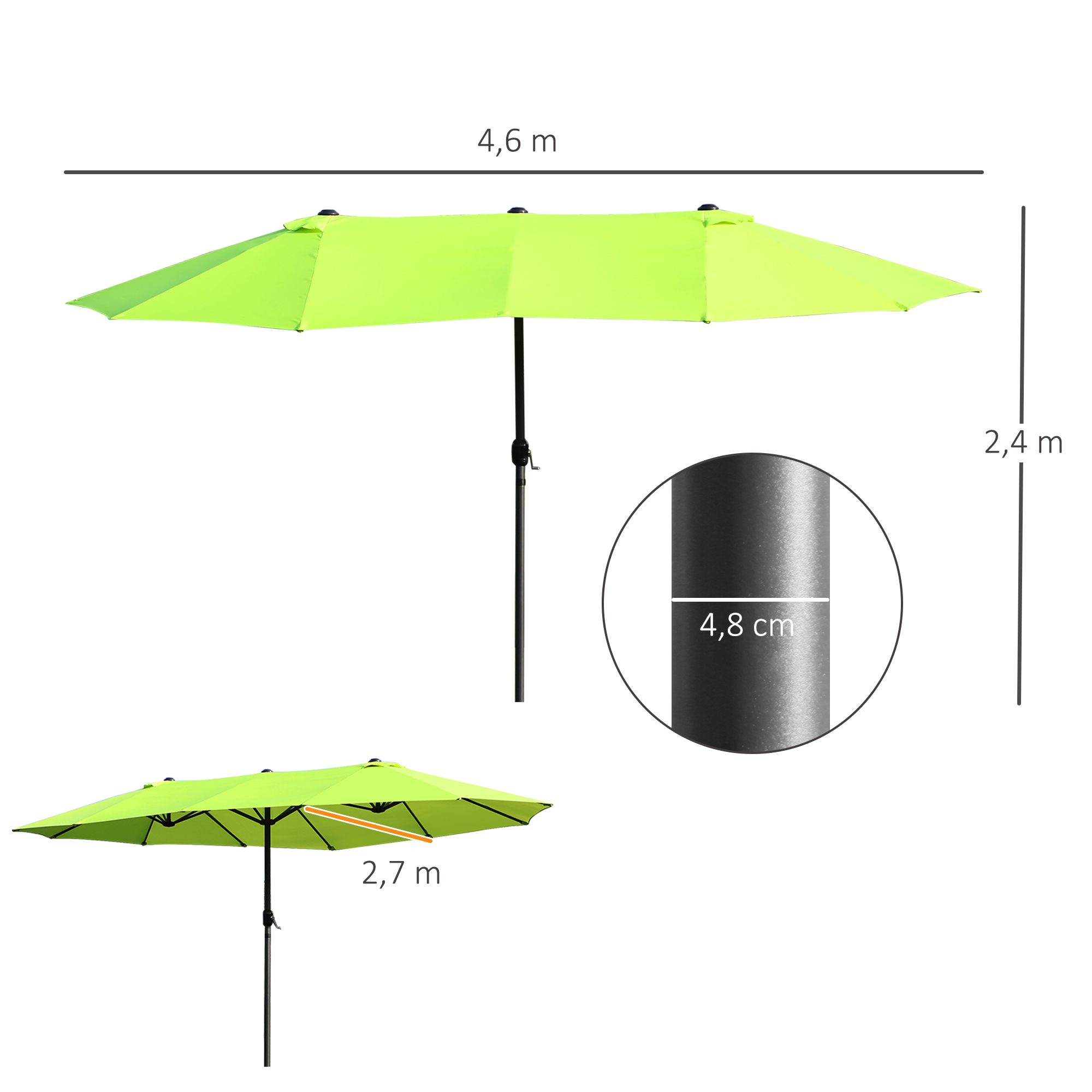 Doppelsonnenschirm 455 x 270 cm Gartenschirm mit Handkurbel oval stabil Metallstange Marktschirm Doppelsonnenschirm Terrassenschirm Sonnenschutz für Strand Balkon Terrasse Garten Grün