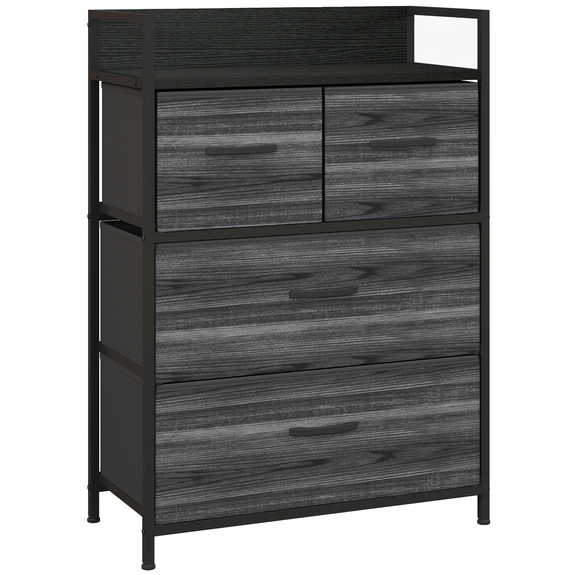Kommode, Sideboard, 4 Stoffschubladen, Industrial Design, 60x29x85cm, Schwarz