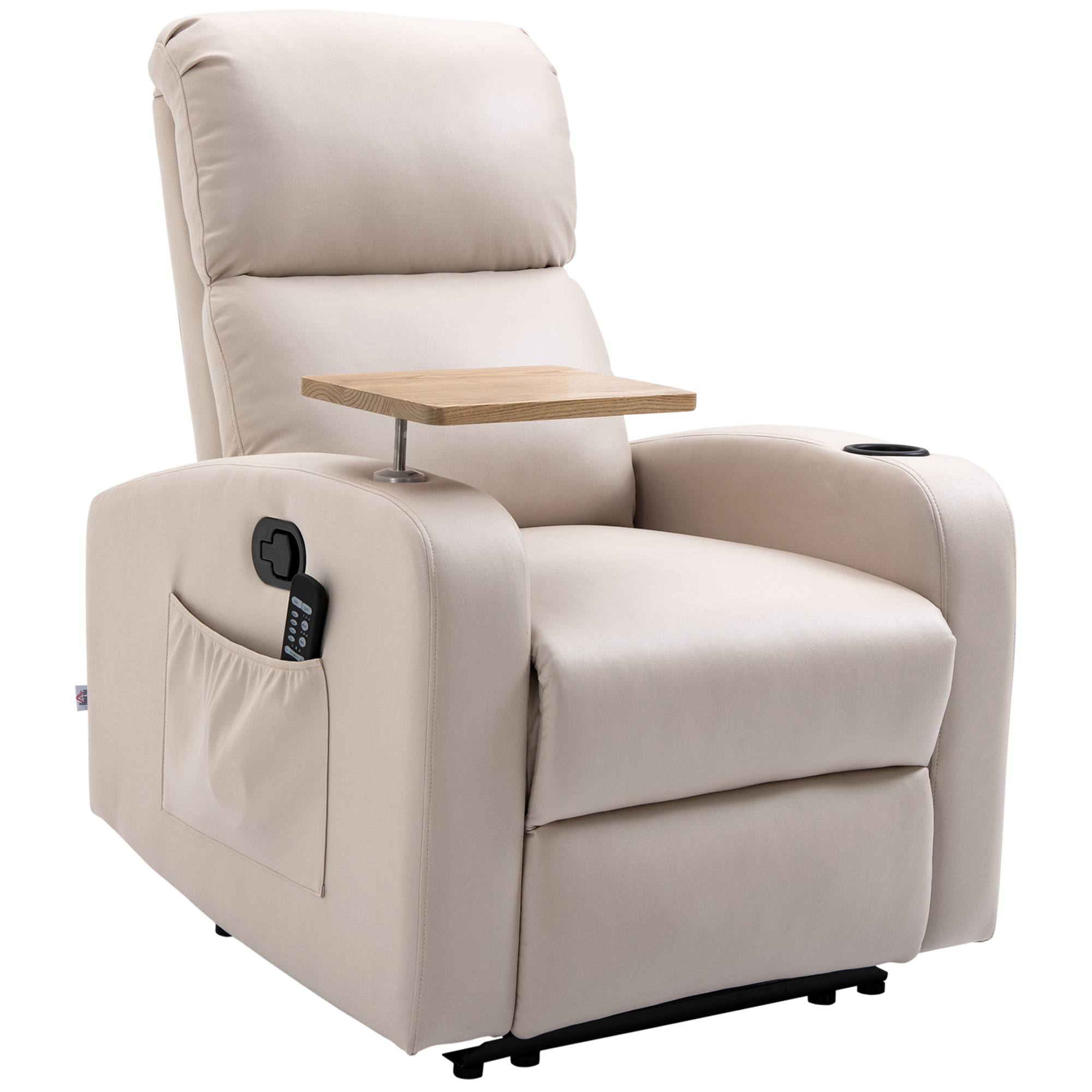 Massagesessel Relaxsessel Liegesessel, 1 Klapptisch, 1 Fußstütze; 77 cm x 93 cm x 105 cm, Beige