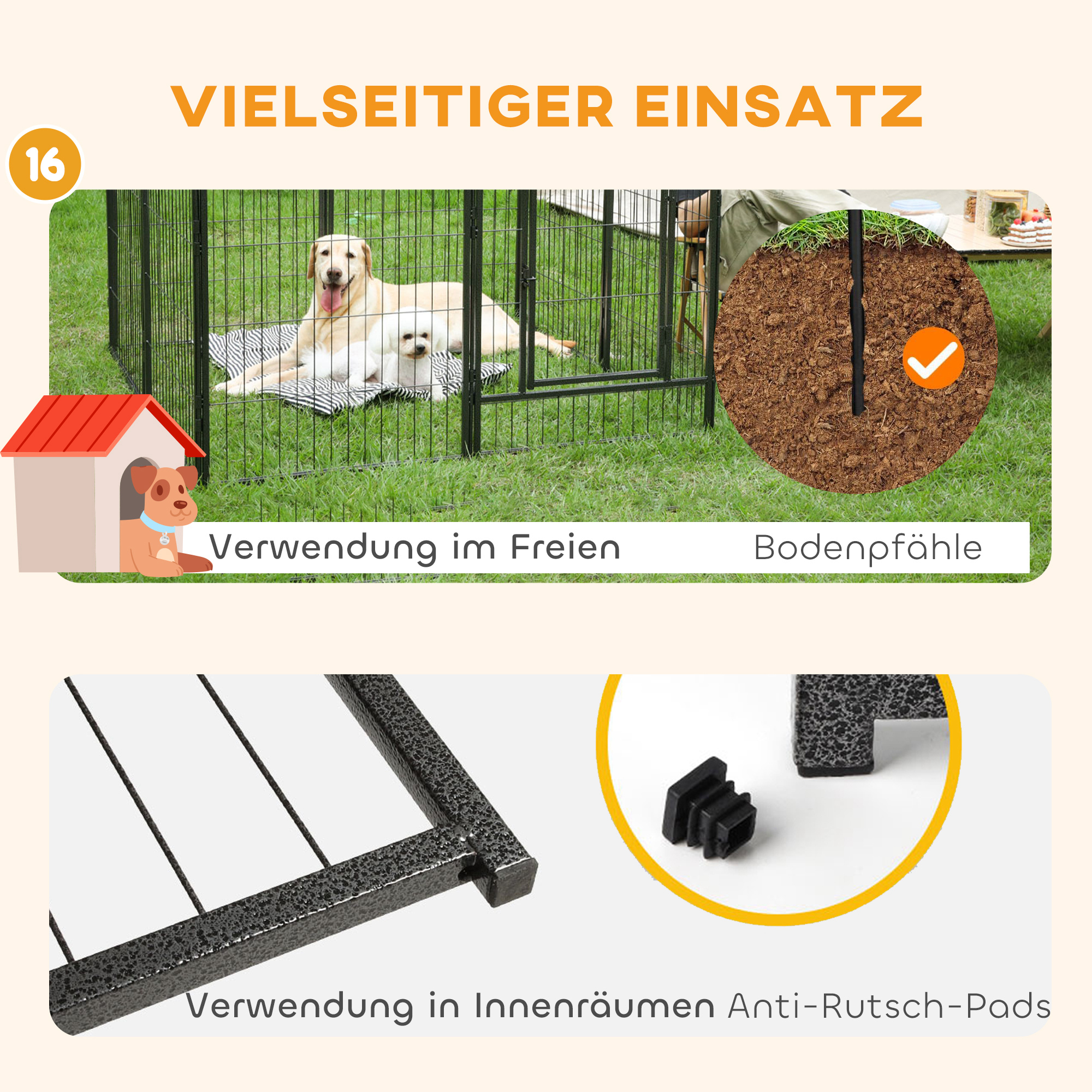 Welpenlaufstall 16-TLG Welpenauslauf mit 16 Gitterplatten Tür flexibel Schutzplane 60cm hoch Welpengitter Laufstall für Haustiere Hund Katze Welpe Laufgitter für drinnen und draußen