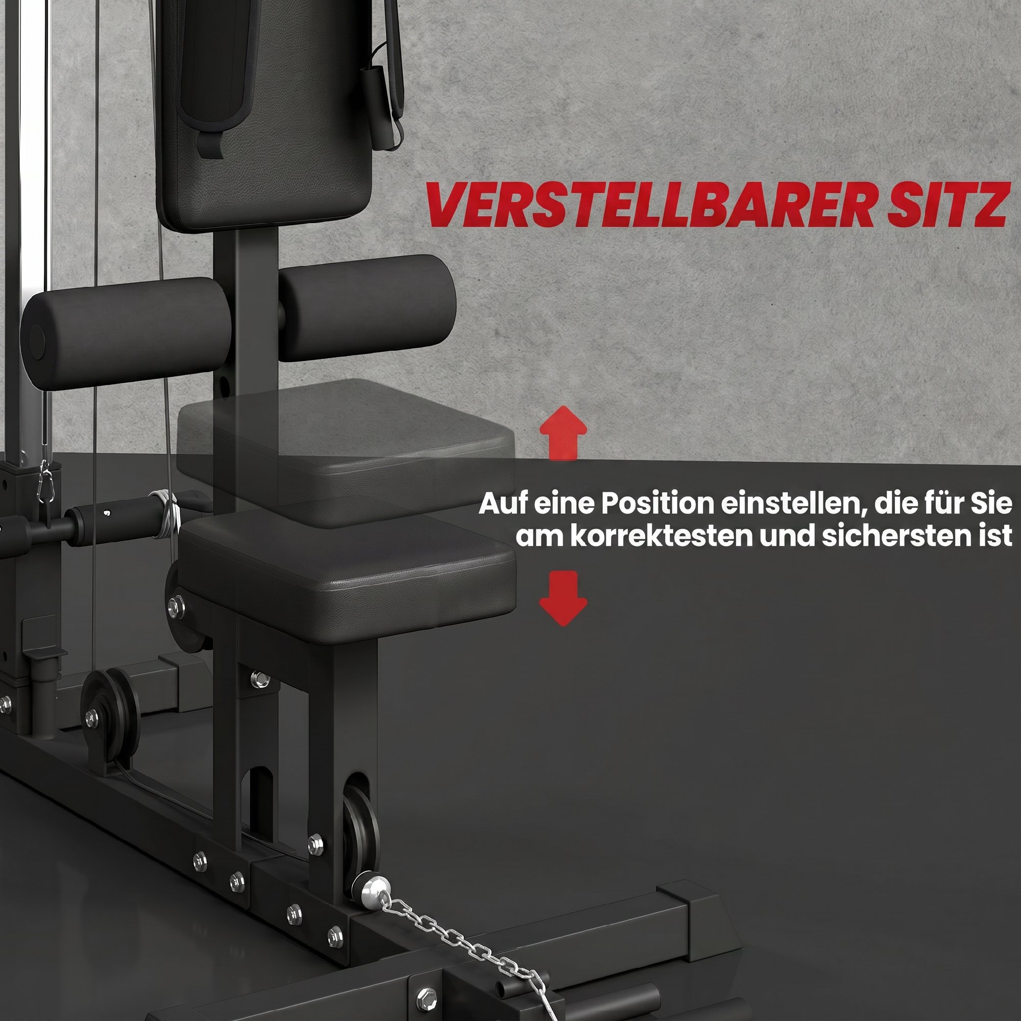 Kraftstation für Zuhause, Ruderzüge, ohne Gewichte, Fitnessgerät für Zuhause, Stahl, Kunstleder, Schwarz