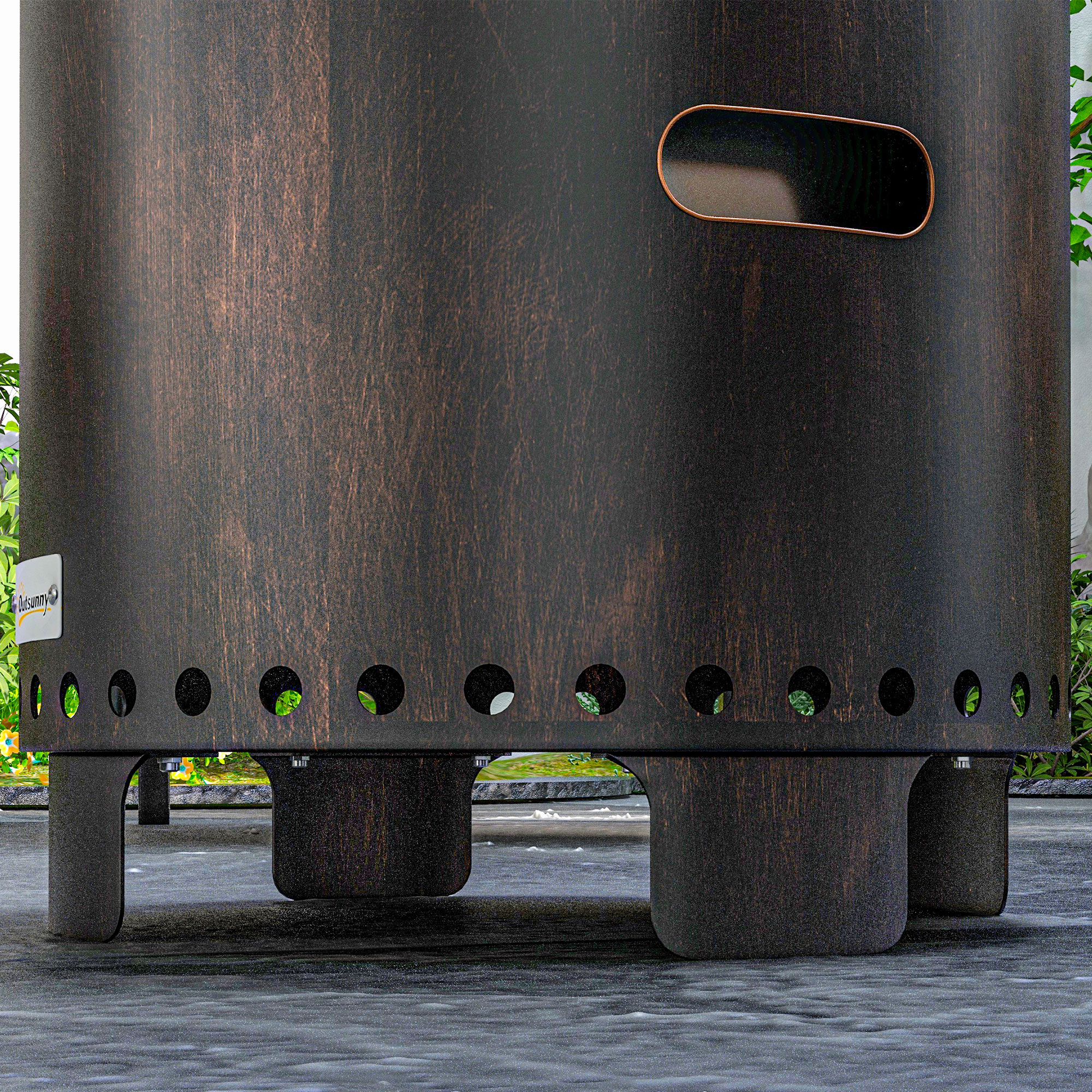 Feuerschale Feuerstelle Feuertonne, wetterbeständig, 45 x 45 x 42 cm, Schwarz + Bronze