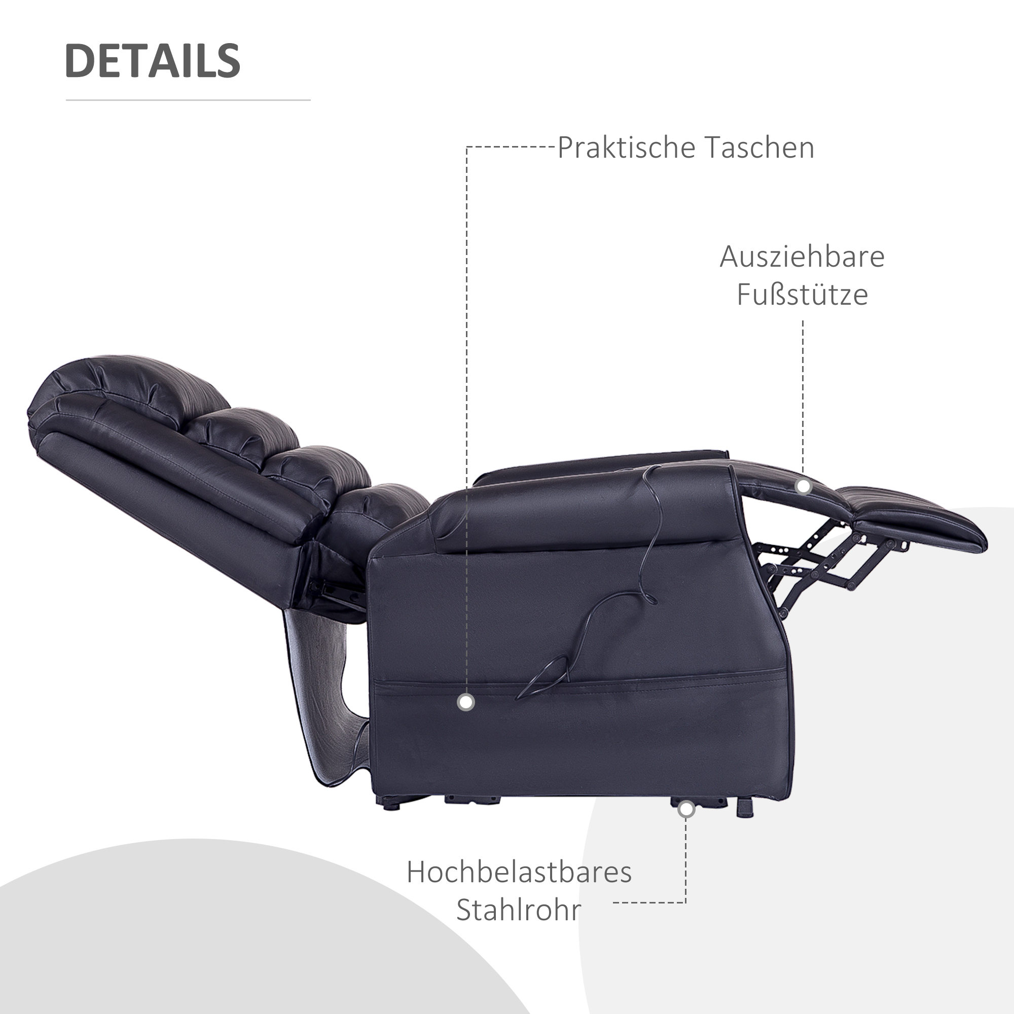 Massagesessel mit Aufstehhilfe, Relaxsessel mit Aufstehhilfe, inkl. Fernbedienung, Schwarz