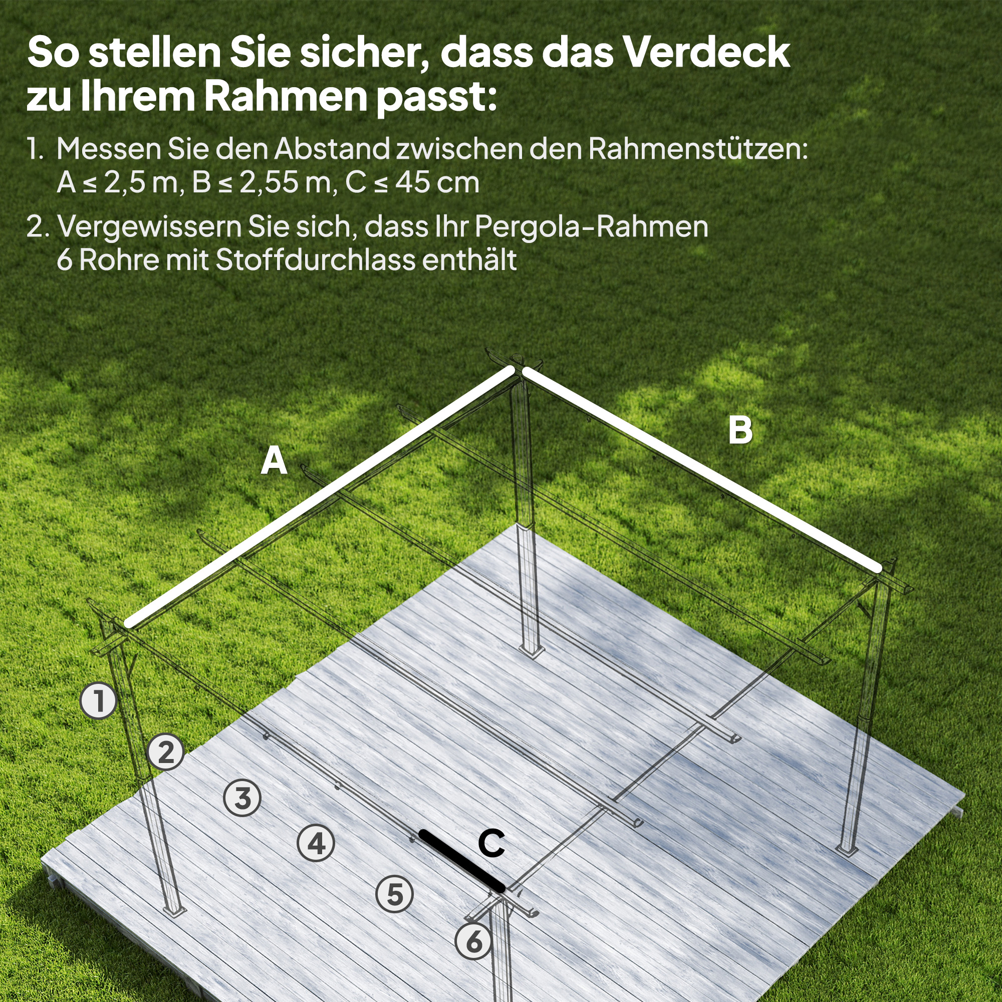 Ersatzdach für 3 x 3 m Pergola, einziehbar, mit Regenabflusslöchern, wetterfest, Polyester, Kaffee