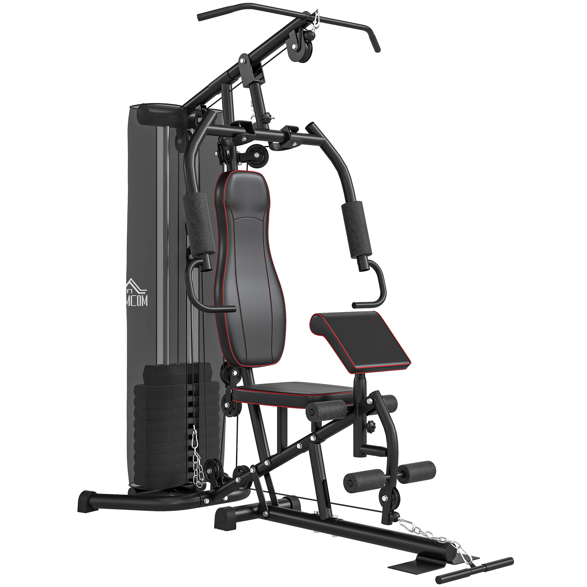 Heimtrainer, Trainingsstation, Hantelbank, Brustpresse, Stahl, 170x104x205 cm, Schwarz Heimtrainer, Trainingsstation, Hantelbank, Brustpresse, Stahl, 170x104x205 cm, Schwarz