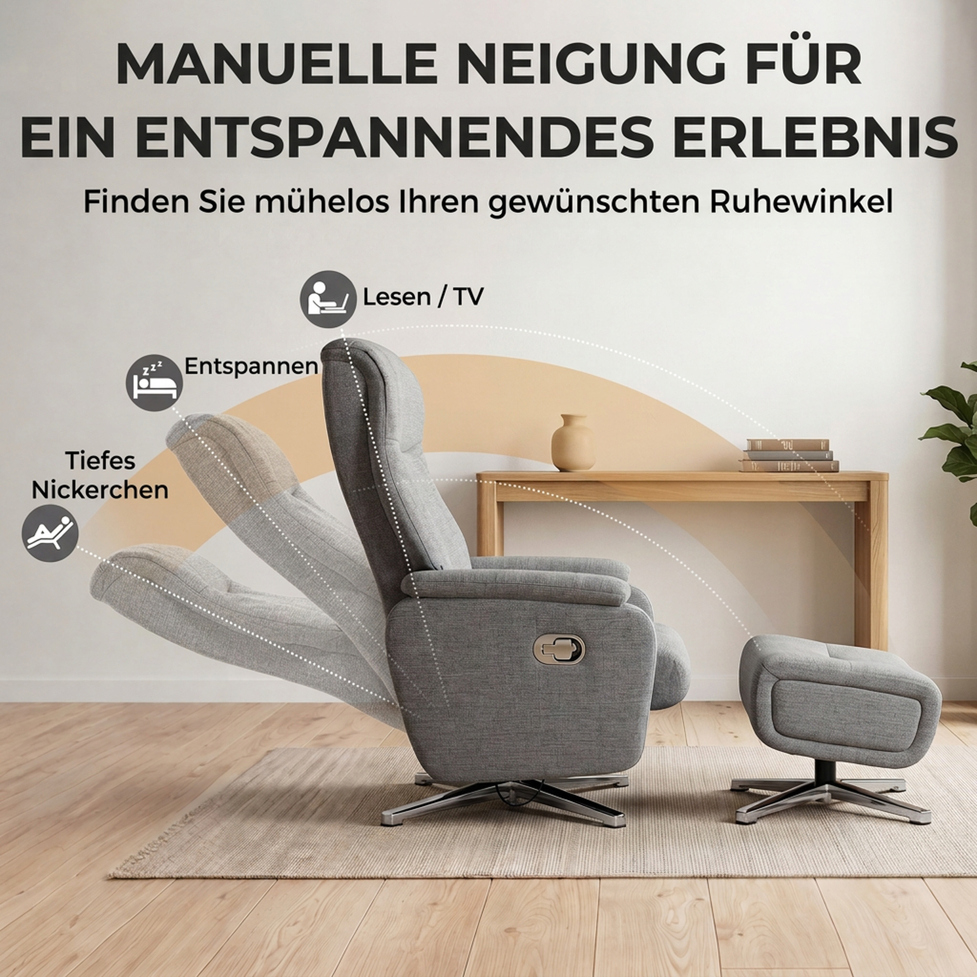 Relaxsessel manuell verstellbar Loungesessel mit Hocker Dunkelgrau