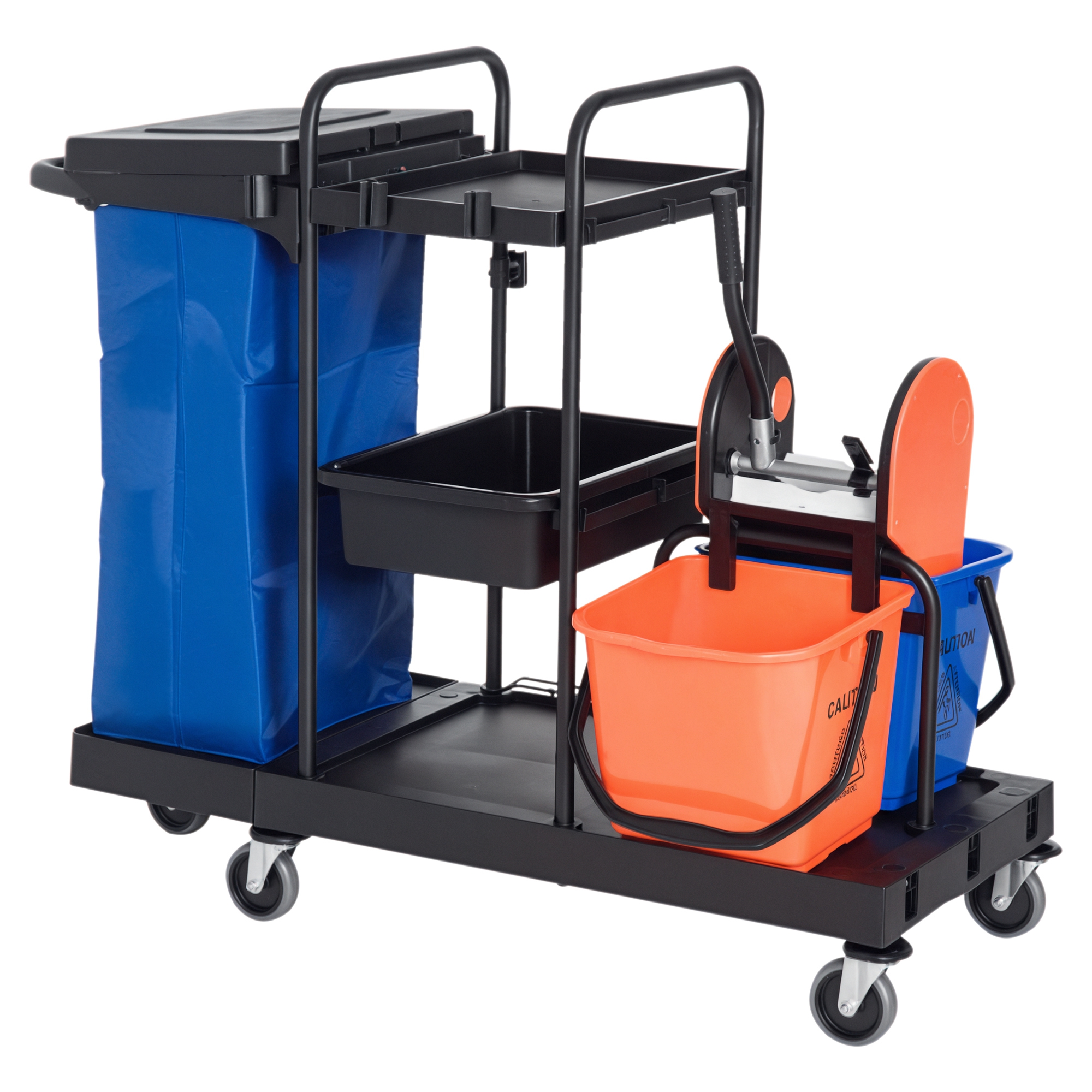 Putzwagen Reinigungswagen Wischwagen Systemwagen mit 4 leichtgängigen Rollen Schwarz+Blau+Orange 111 × 63,3 × 103 cm Putzwagen Reinigungswagen Wischwagen Systemwagen mit 4 leichtgängigen Rollen Schwarz+Blau+Orange 111 × 63,3 × 103 cm