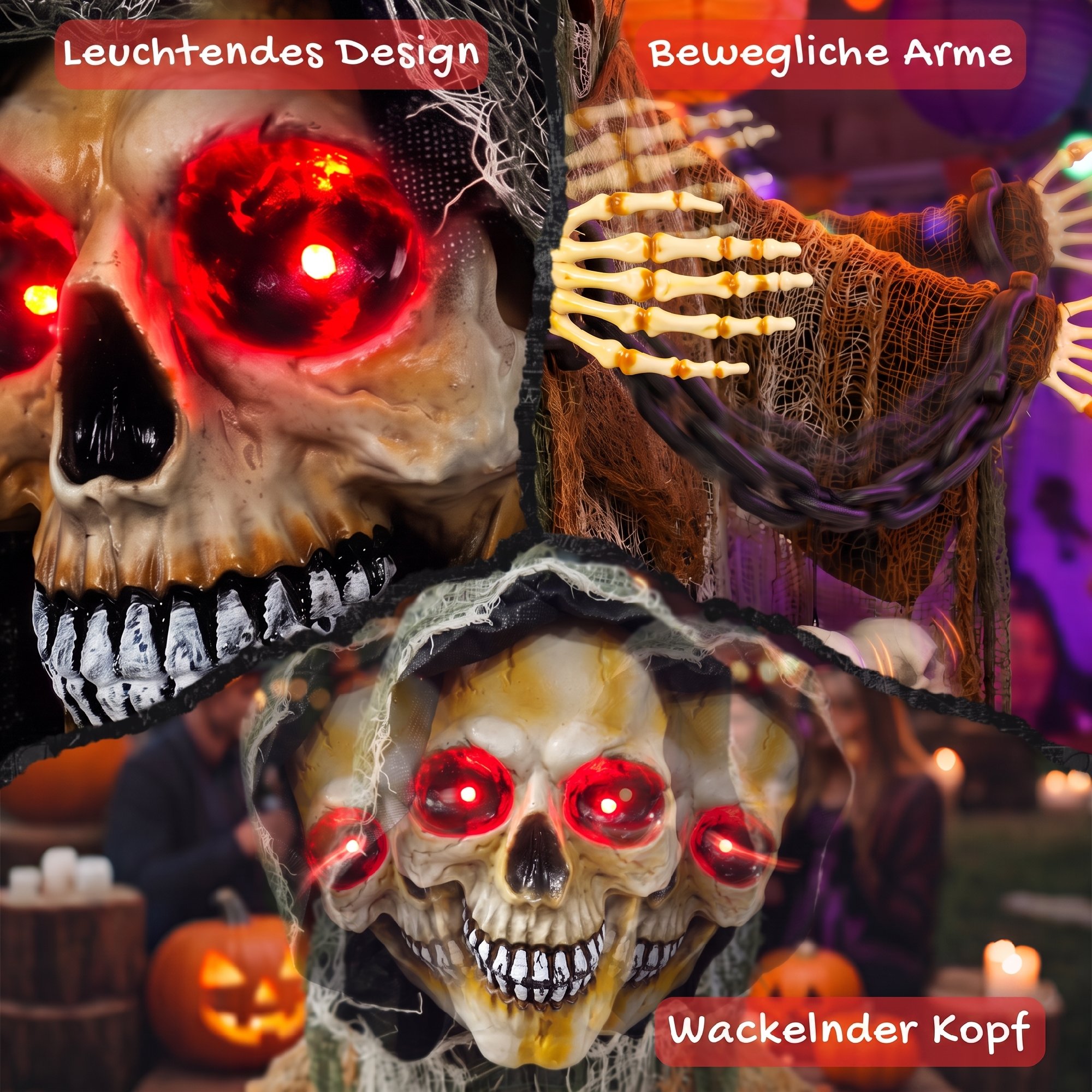 animierter Sensenmann, 170 cm, lebensgroße Halloween-Animatronic mit beweglichen Händen/Kopf, leuchtenden Augen und Gruselsound