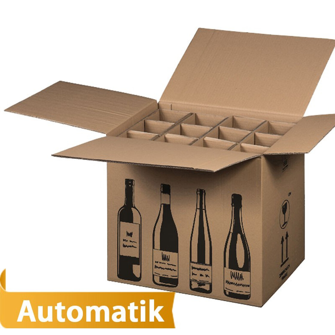 Faltkarton für 12 Flaschen, mit Einlage, 420x305x368mm, braun, 2-wellig, VPE150