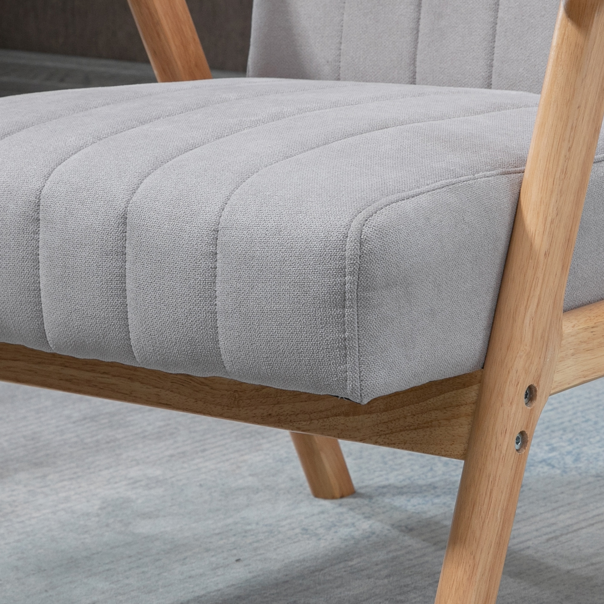 Sessel im Skandi-Design, bis 120 kg, Samtoptik, Massivholz; 68 cm x 74 cm x 82 cm, Natur + Grau