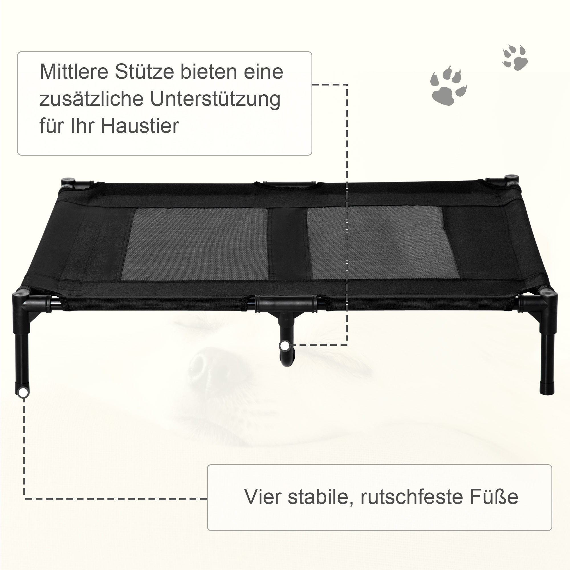Hundebett, Outdoor-Hundebett, klappbar, atmungsaktiv, Schwarz
