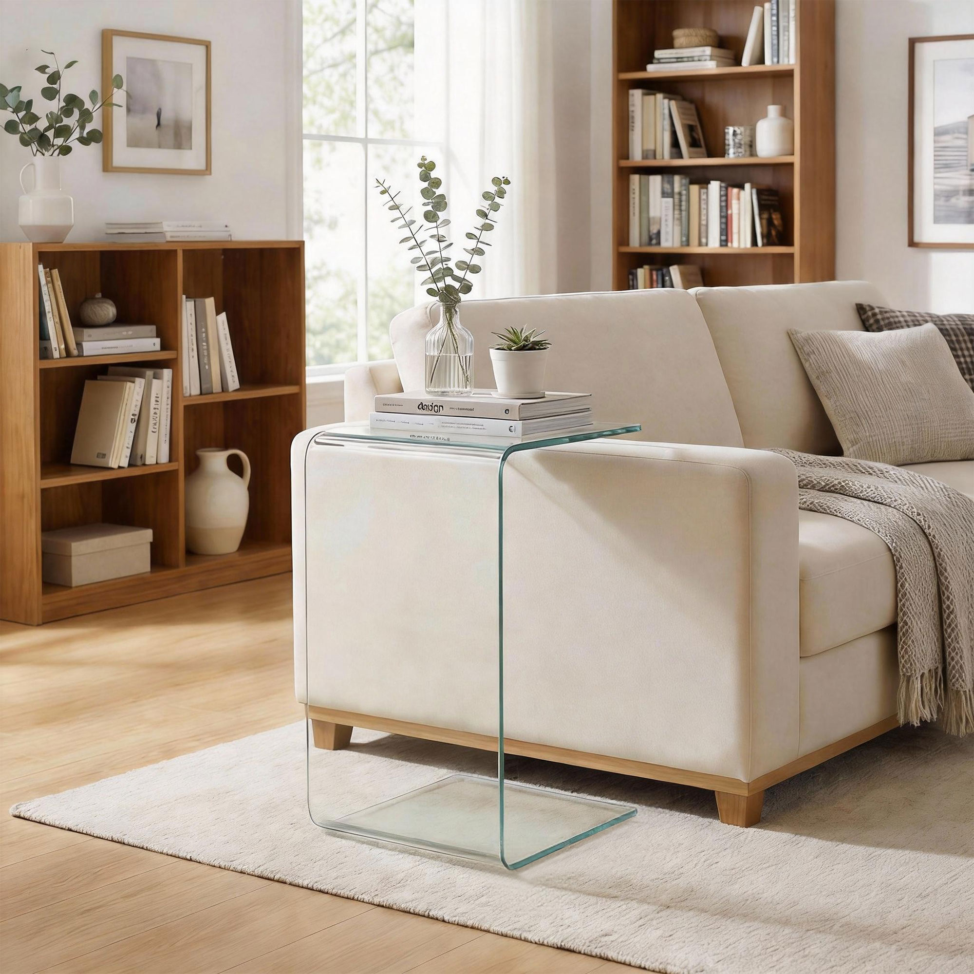 Stabiler Couchtisch aus Glas, einteiliges Design, schlicht und modern, 80 x 45 x 35 cm, Transparent