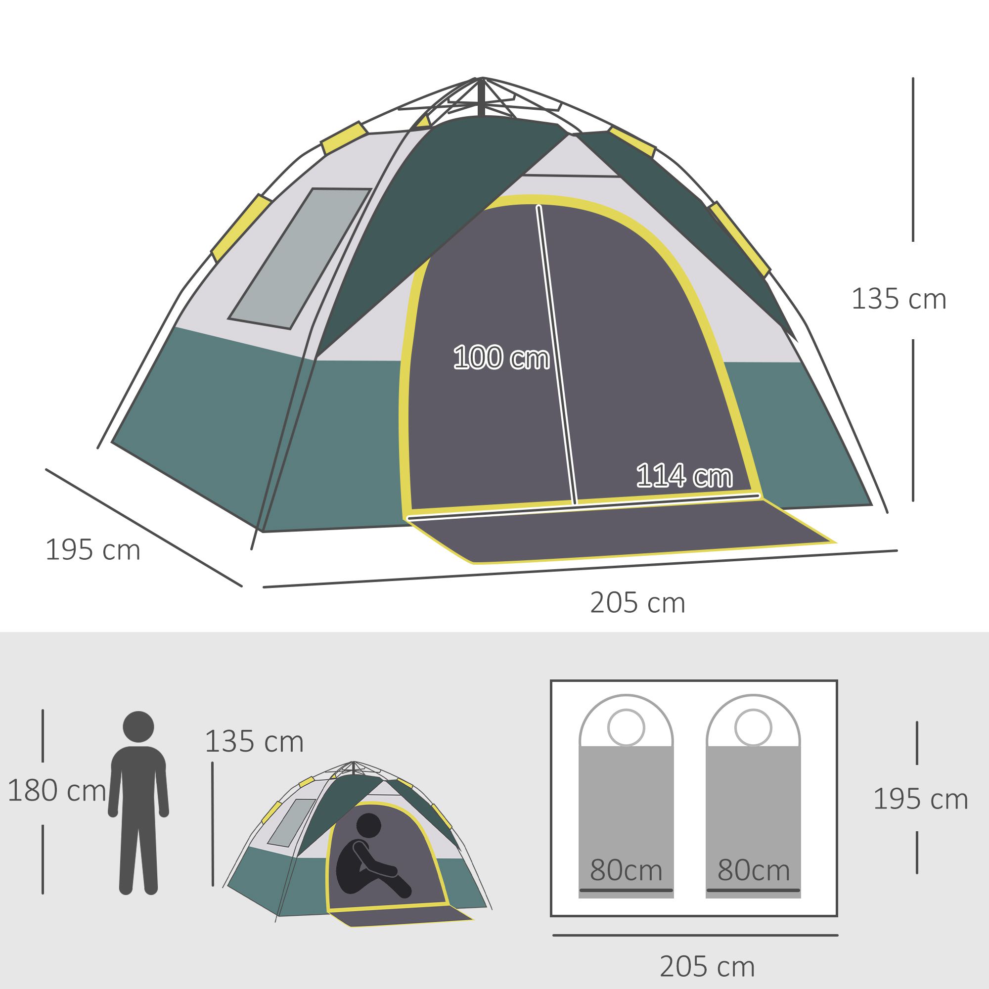 Campingzelt für 3 Personen Pop-up Kuppelzelt mit Fenster, Packtasche, Haken, Bodenplane, Familienzelt mit 1000mm Wassersäule Zelt für Camping Reise Trekking Garten