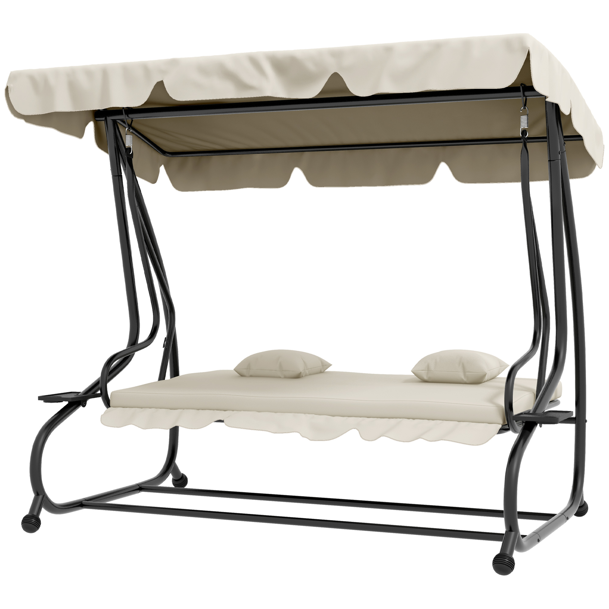 2-in-1 Hollywoodschaukel mit Liegefunktion, verstellbares Dach, bis 340 kg, Stahl, 200x120x164 cm, Cremeweiß