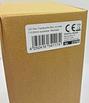 LED Akku Tischleuchte 29cm, dimmbar, 115-290mm ausziehbar, Warmweiß