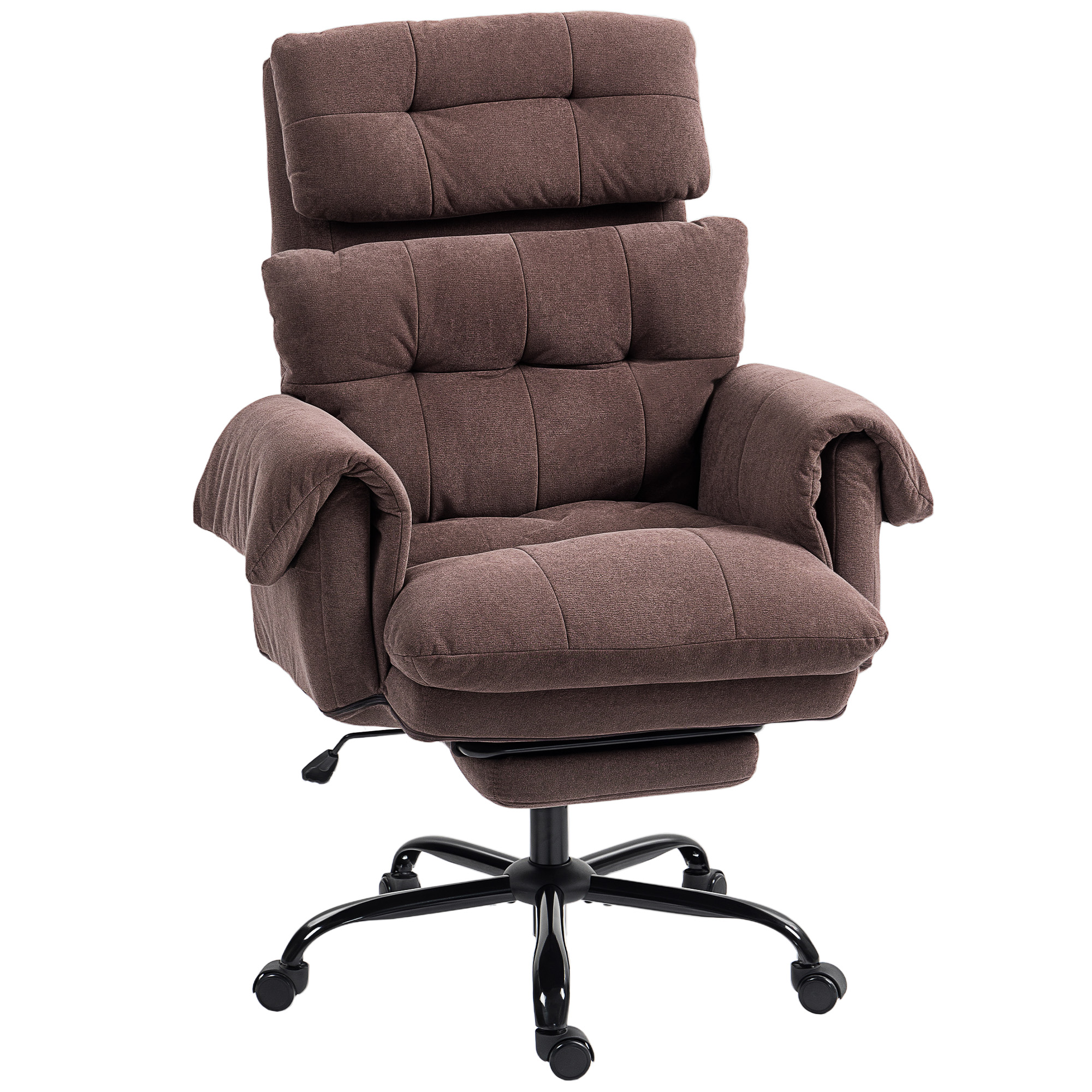 Bürostuhl mit verstellbarer Rückenlehne, rollbarer Polsterstuhl, Polstersessel, höhenverstellbar, Stahl, Braun