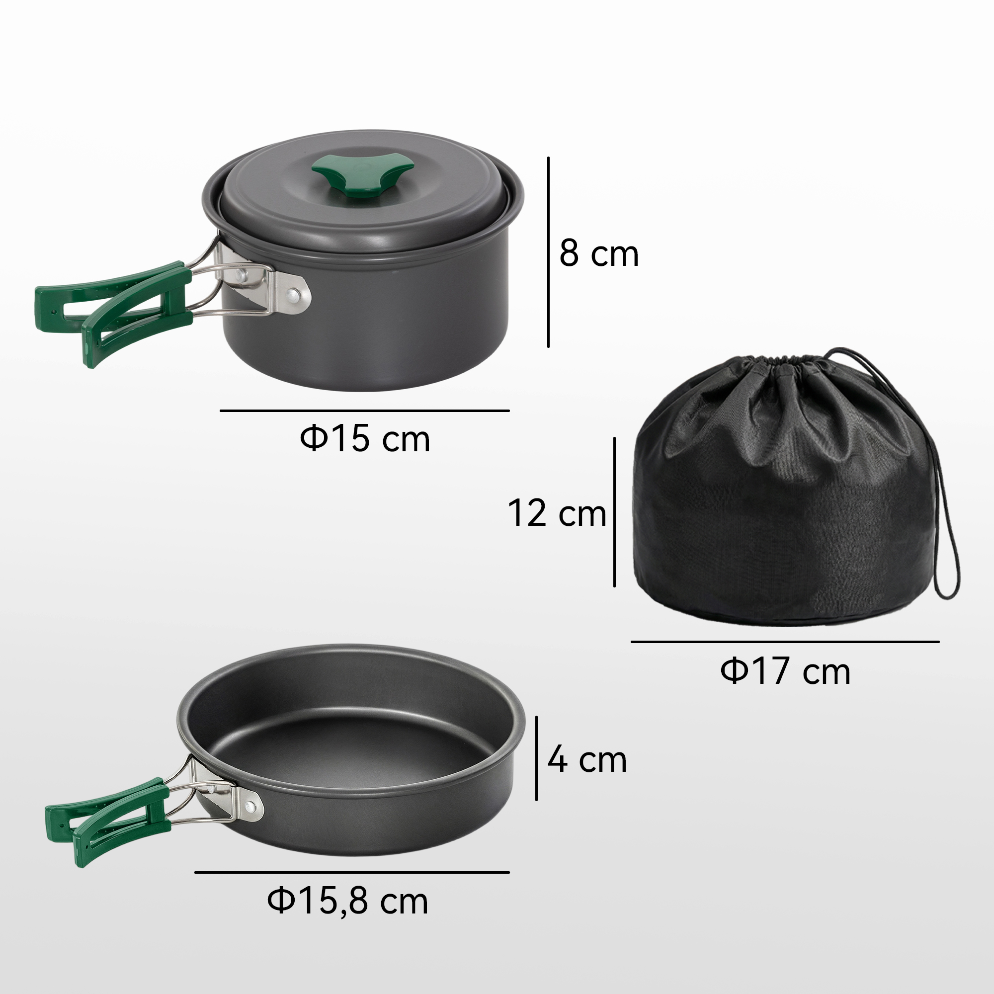 Camping Kochgeschirr Set 8-teiliges Outdoor Geschirr Set mit Anti-Verbrühungsgriffen schnell erhitzend Topf Pfanne Grau