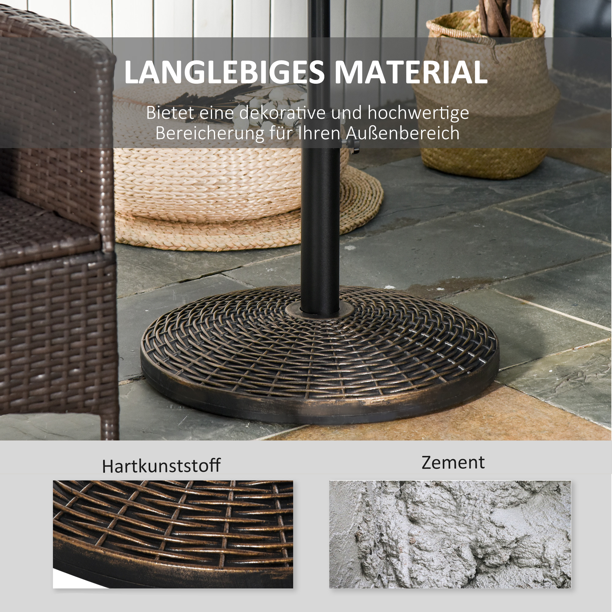 Sonnenschirmständer Schirmständer Schirmhalter Schirmfuß 25 kg Rattanoptik Korb Ständer Schirm Ø35/Ø38/Ø48 mm Kunststoff + Zement Antik Bronze Ø53 x 40 cm