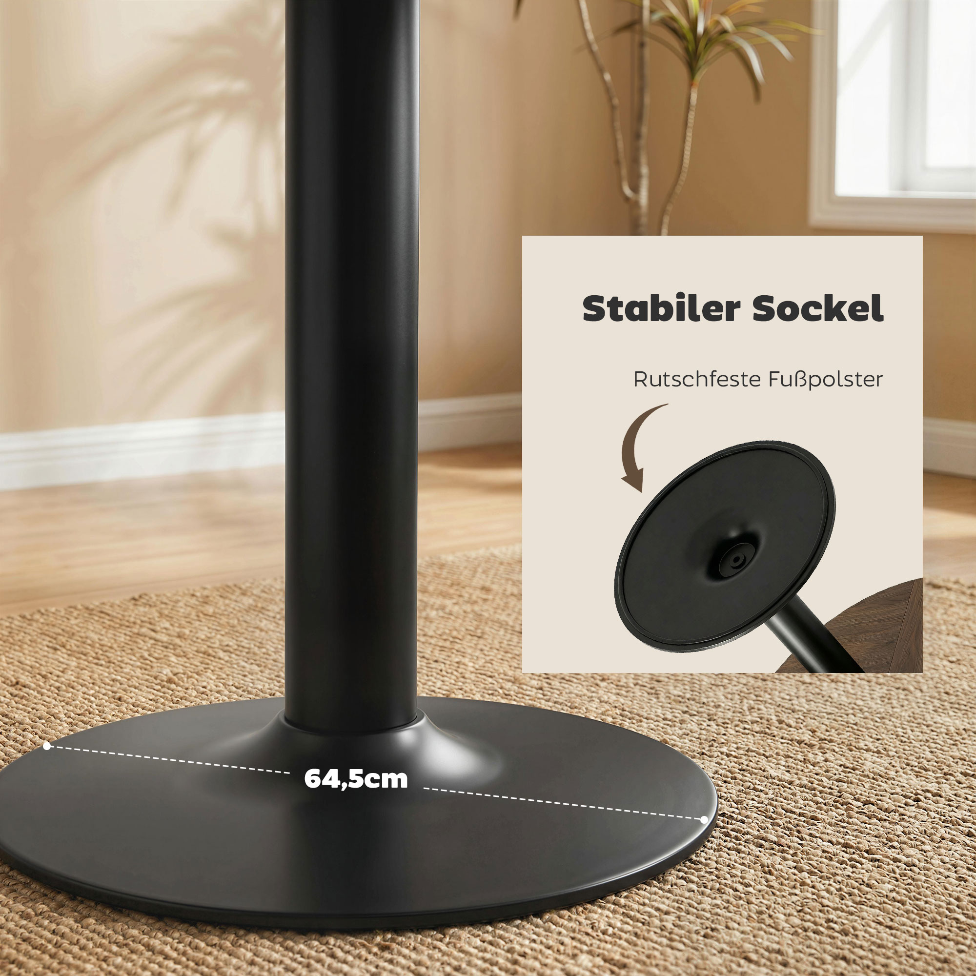 runder Esstisch für 6 Personen, 110 cm Moderner Küchentisch mit Sockel für Wohnzimmer, Braun Holzmaserung