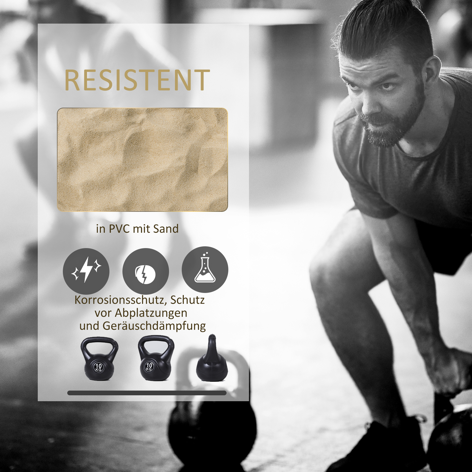 Kettlebell Kugelhantel 8 kg Gewicht-Hantel mit Sand befüllt für Anfänger Schwarz