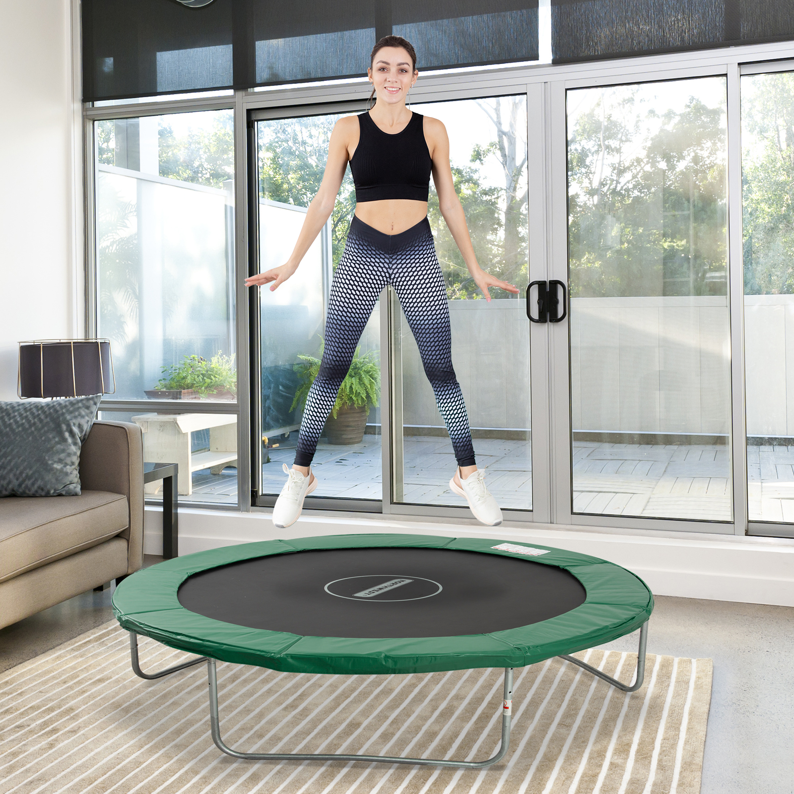 Trampolin Randabdeckung Ø305 cm breit, Reißfest UV-resistent Federabdeckung, Wasserabweisend, Trampolinzubehör Randschutz Sicherheitsnetz Ersatzteile für Gartentrampoline, Grün