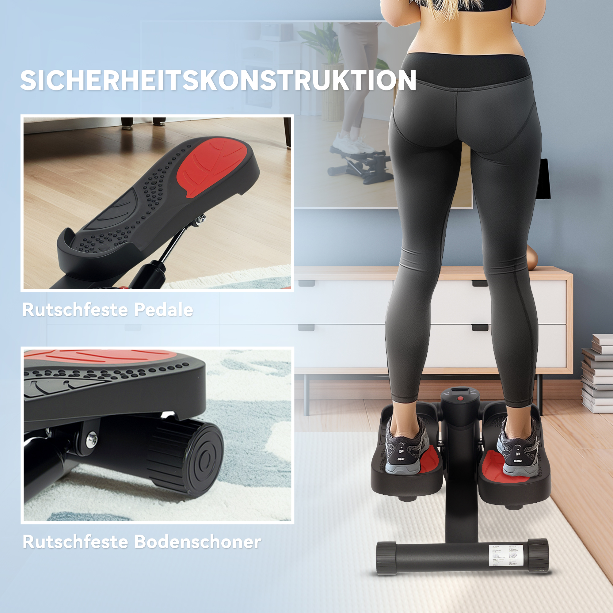 Mini-Stepper, Kompaktes Stepper-Gerät für Workout, Fitness-Stepper mit LCD-Monitor und rutschfesten Pedalen, Schwarz