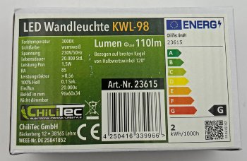 LED Wandleuchte "KWL-98", Anthrazit, IP65, 1,5W, 110Lm, Kunststoff, warmweiß