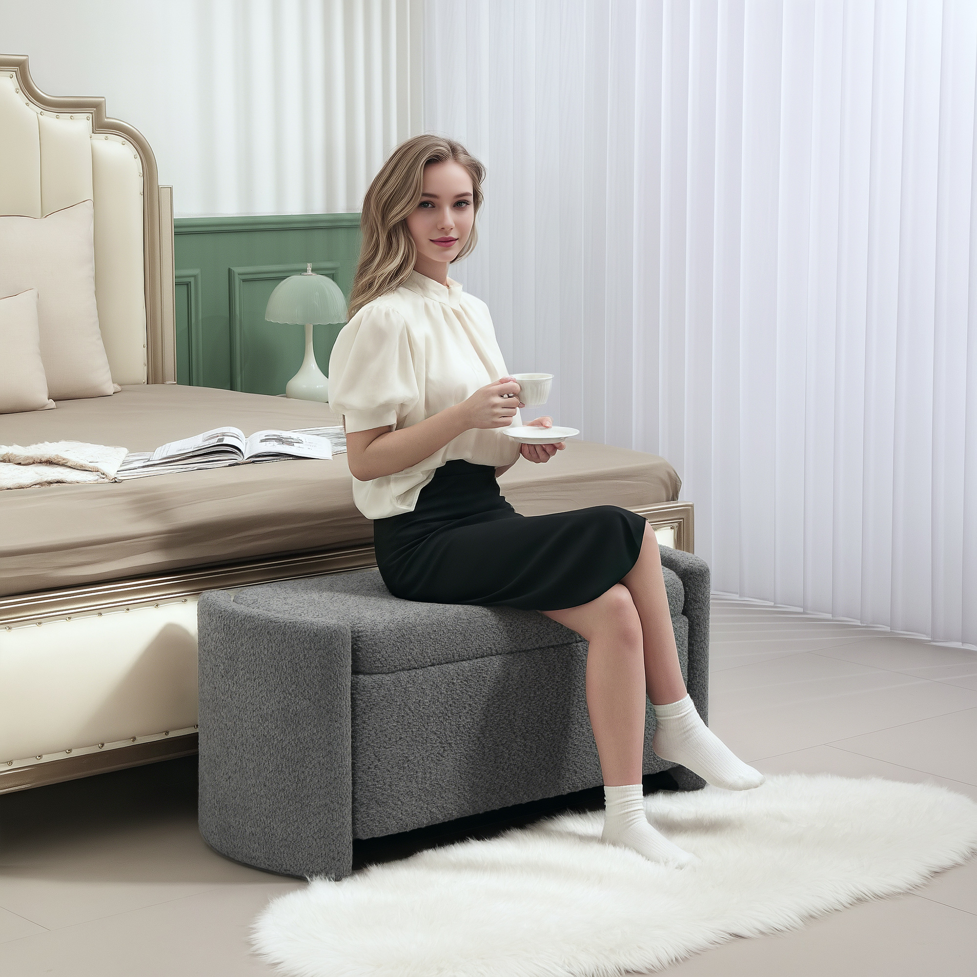Sitzbank mit Stauraum Flurbank Schuhbank, gepolstert, 105 cm x 44 cm x 45,5 cm. Grau