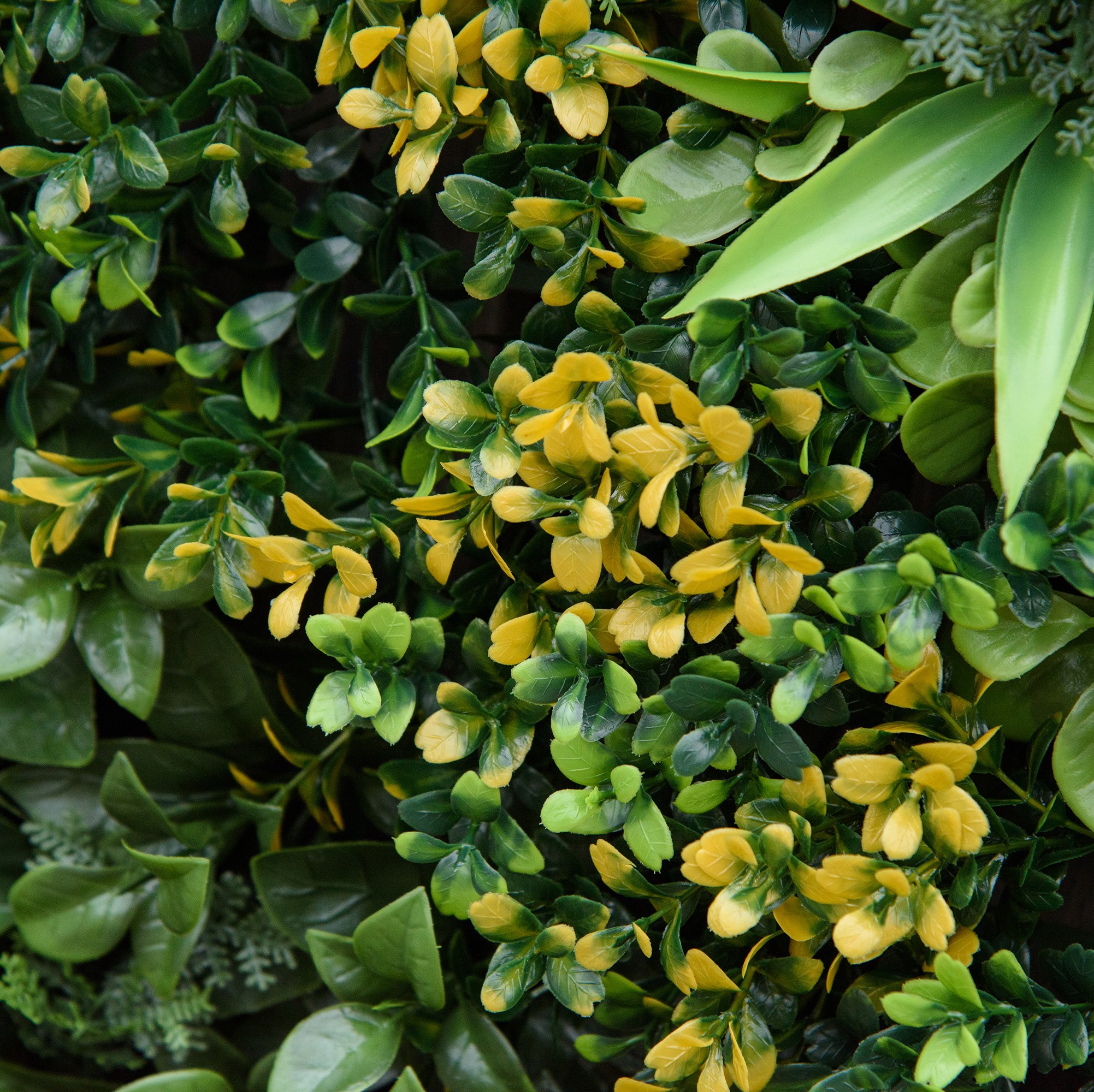 12 Stück künstliches Pflanzenwand Hecke 50x50 cm UV-Schutz Sichtschutz Mehrblättriges Design Heckenpflanze für Garten Outdoor Dekor