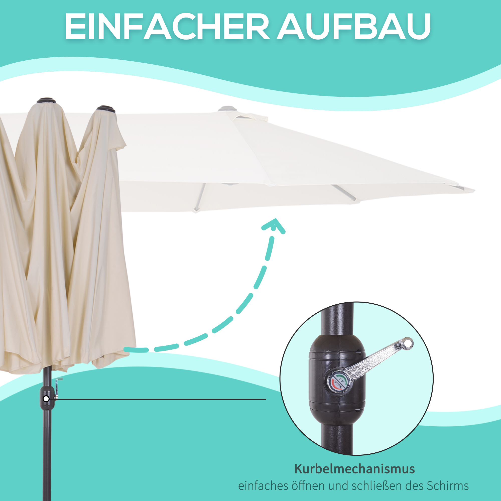 XXL Sonnenschirm mit Handkurbel wetterbeständig 455 cm x 270 cm x 240 cm Stahl Polyester Beige