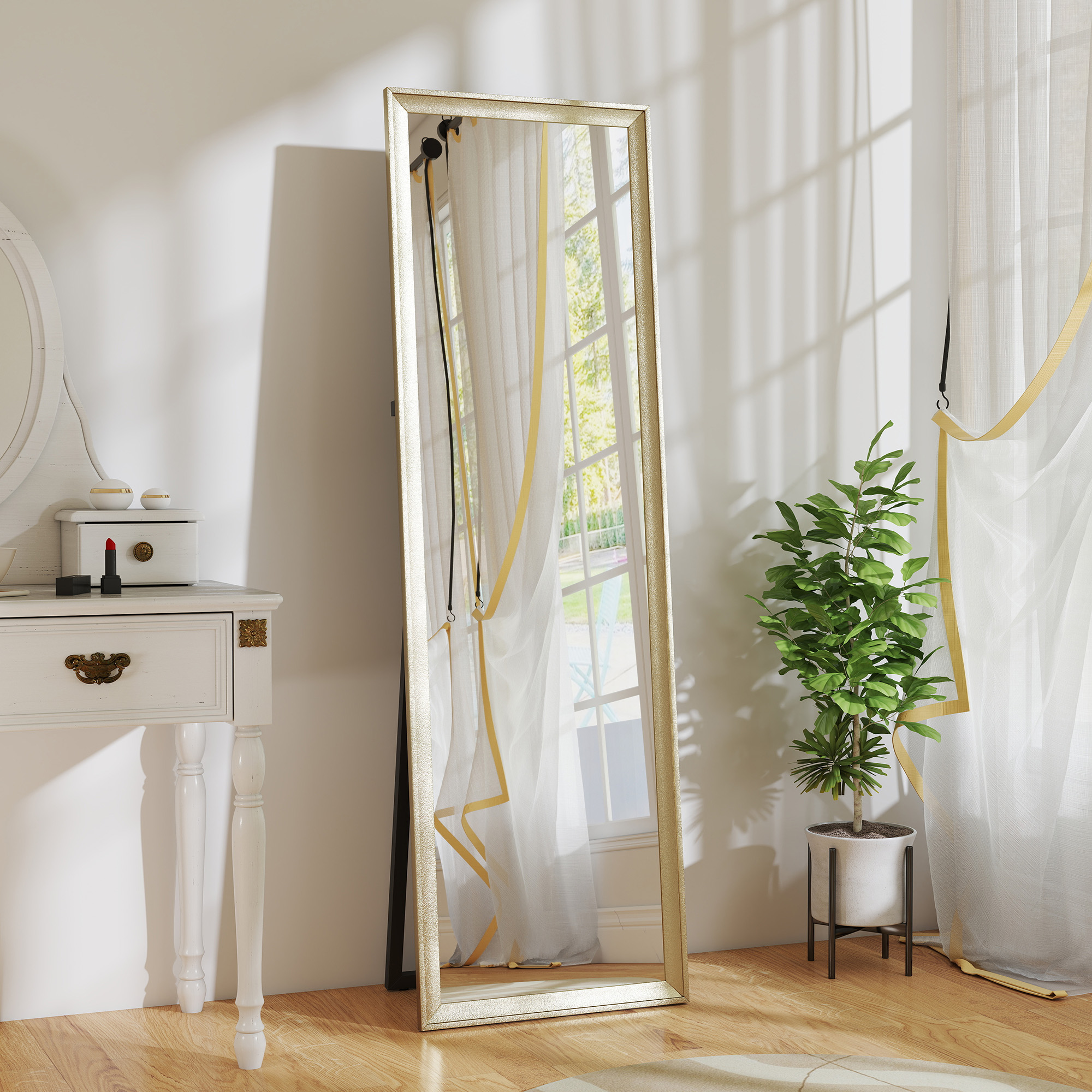 Ganzkörperspiegel, flexibel platzierbar, 160 x 50 cm, Goldton