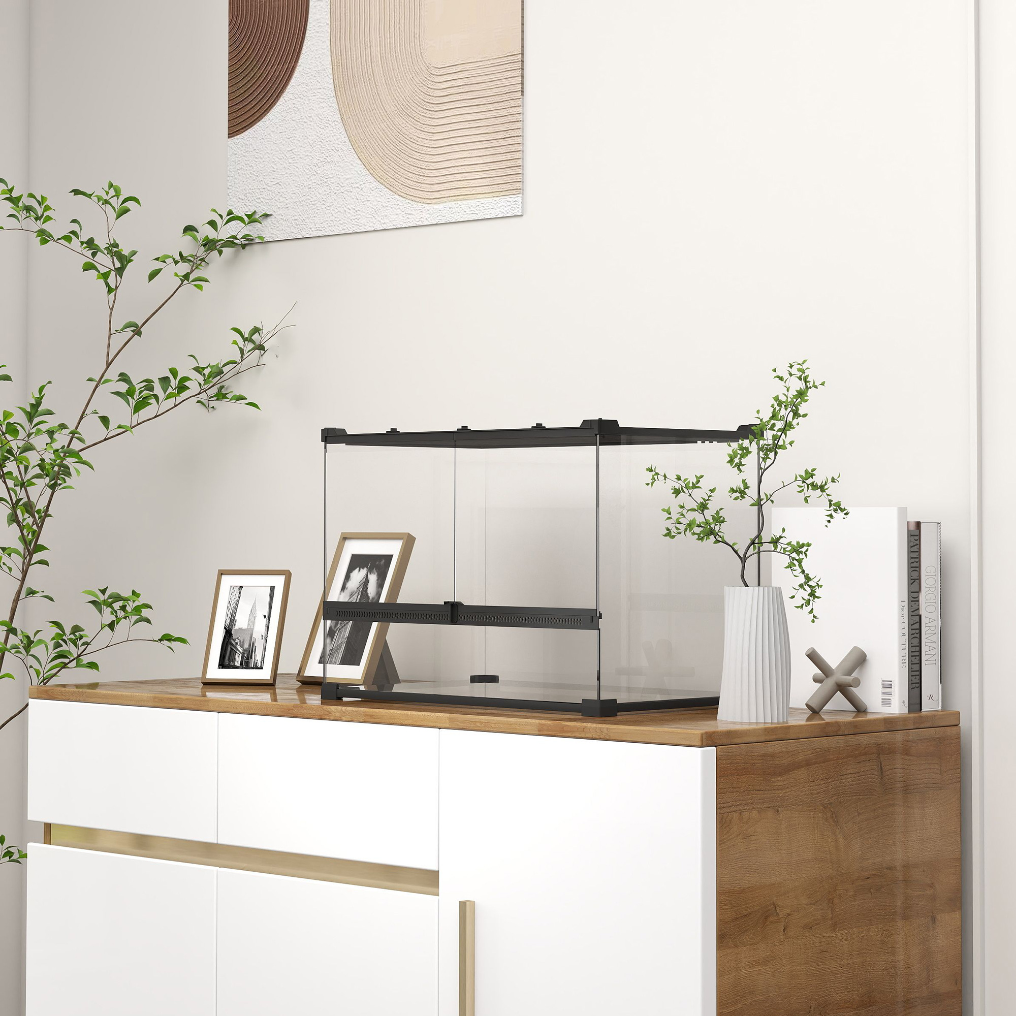 Glas-Terrarium für Reptilien, erhöhter & wasserdichter Boden, Knopfschloss