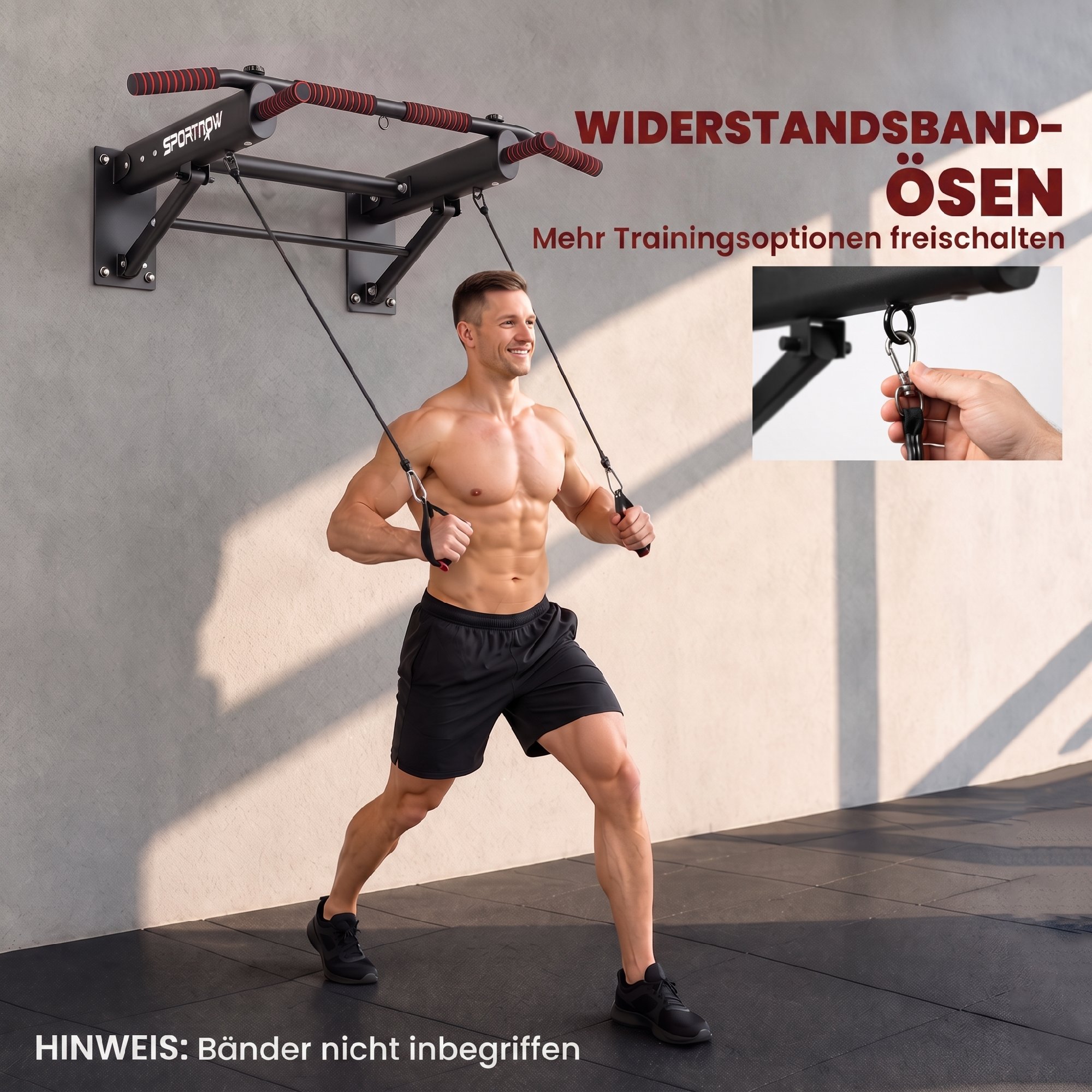 Klimmzugstange klappbar Klimmzüge mit rutschfesten Griffen, Wandmontage max. 120 kg, 98 x 65 x 31 cm Schwarz