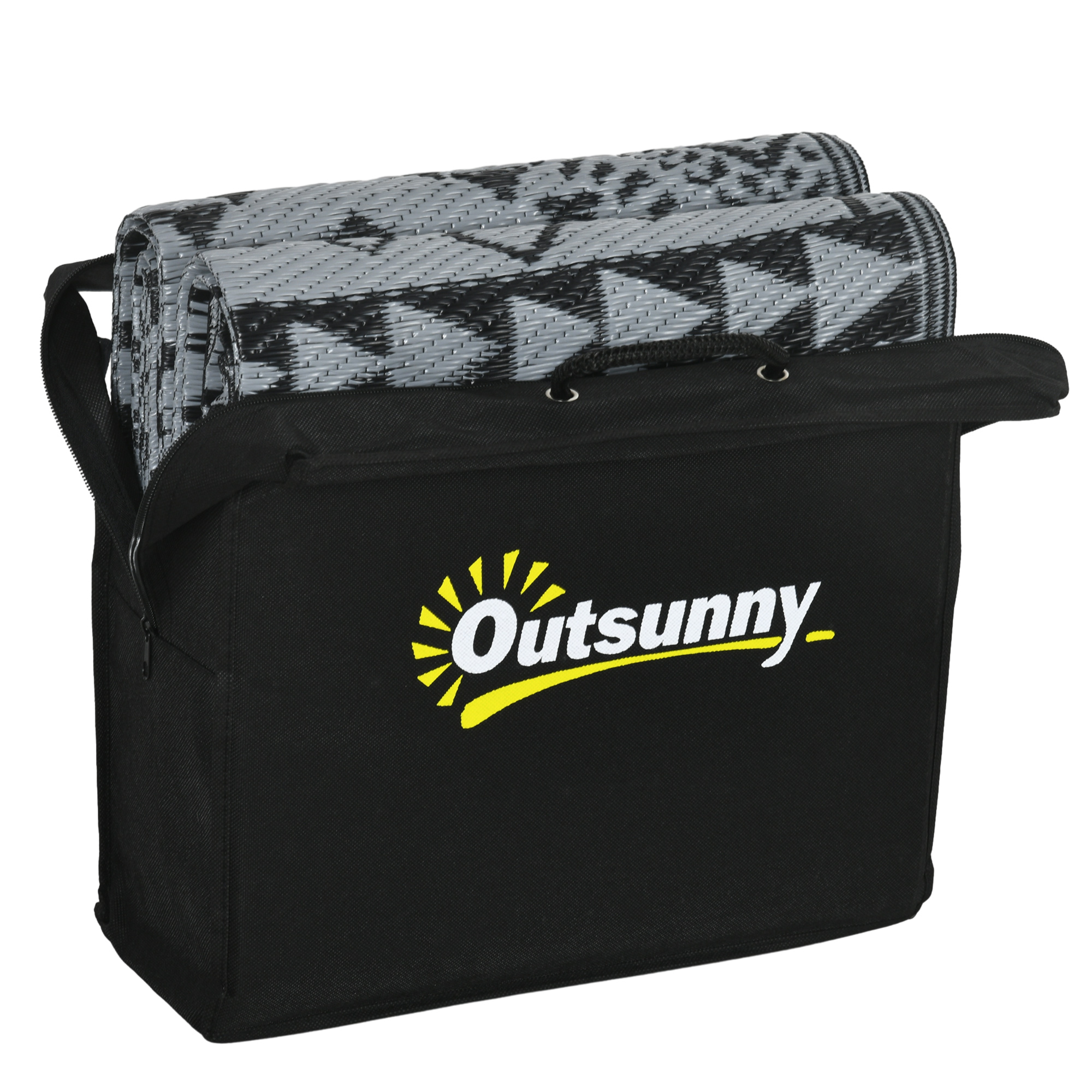 Outdoor Wendeteppich, wasserfest, geometrisch, 182x274cm, Schwarz/Grau