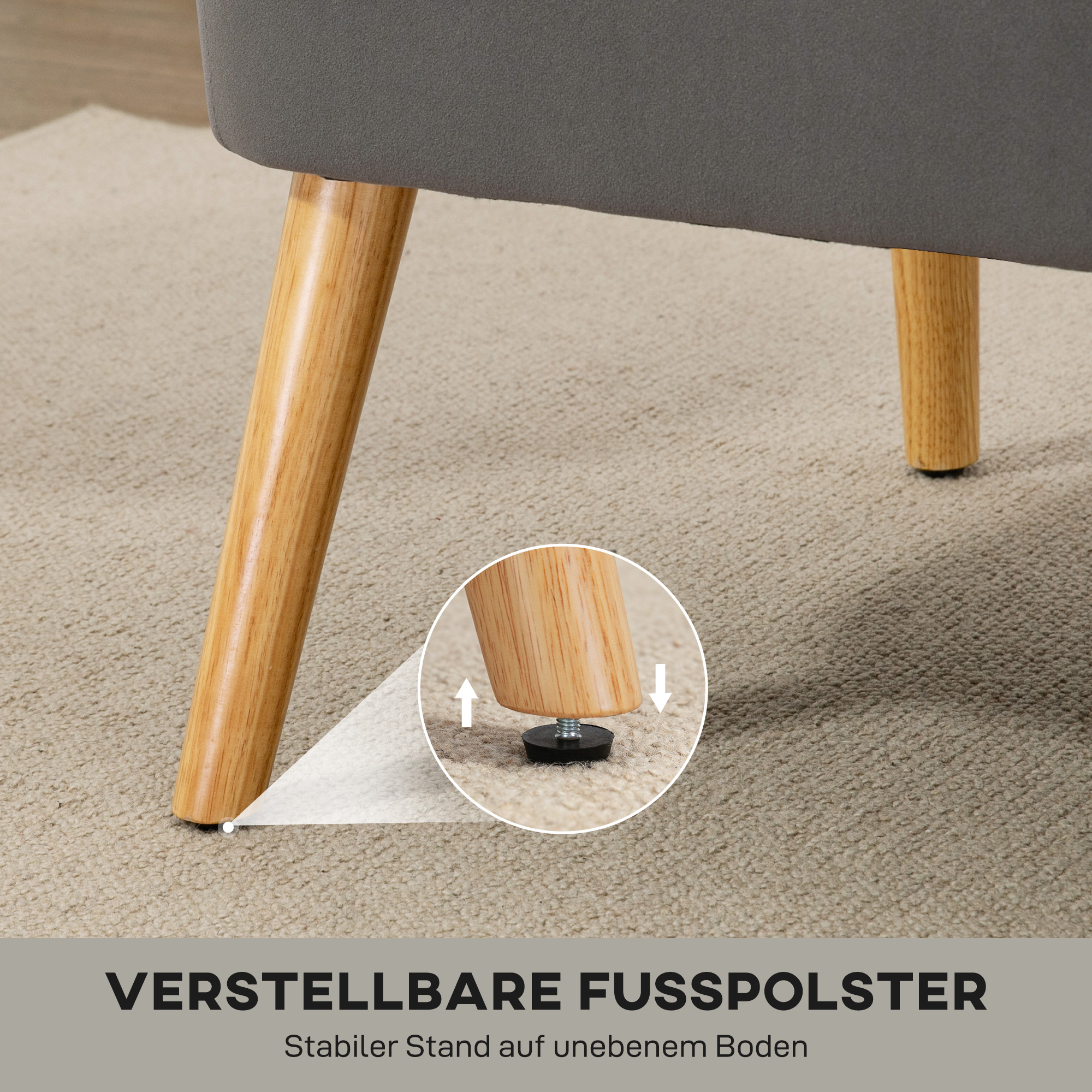 Sofa Retrodesign 2-Sitzer-Sofa, Holzbeine, 117 cm x 56,5 cm x 77 cm, Dunkelgrau