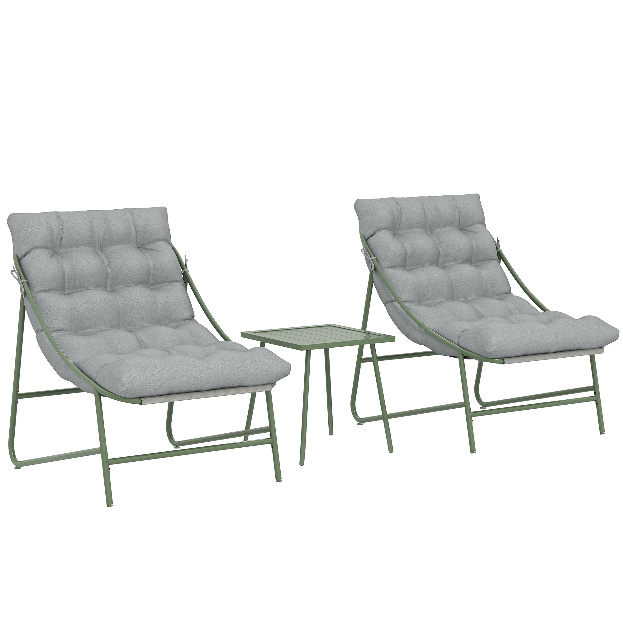 Balkonmöbel Set 3 teilig Gartenmöbel Set mit Tisch Kissen Stahlgestell verstellbar Fußpads Hellgrau
