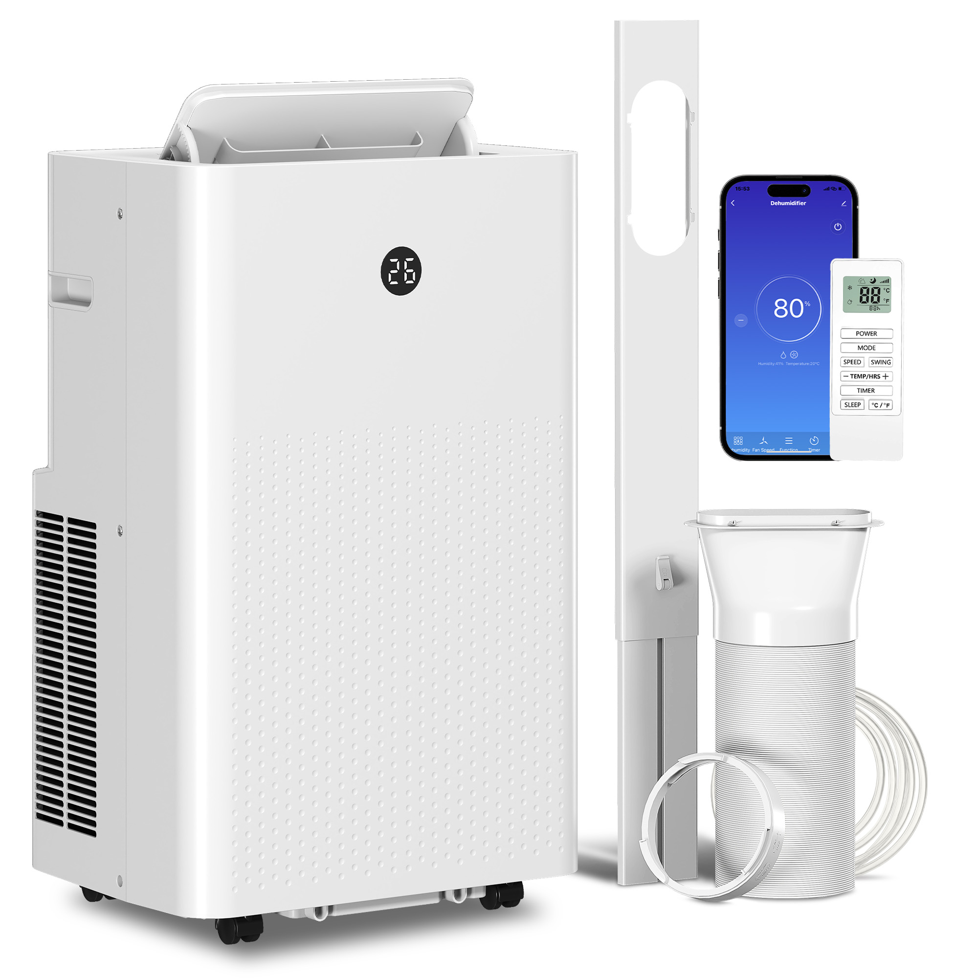 tragbares Klimagerät mit 12.000 BTU, 4-in-1 Klimaanlage mit WiFi- und Sprachsteuerung, Kühlung, Entfeuchter, Ventilator, Schlafmodus