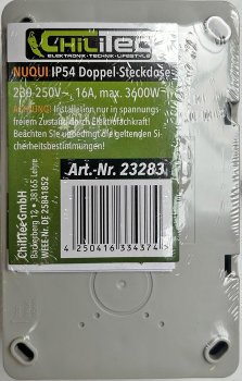 NUQUI Feuchtraum Doppel-Steckdose horiz. / IP54, Aufputz, 250V~/ 16A
