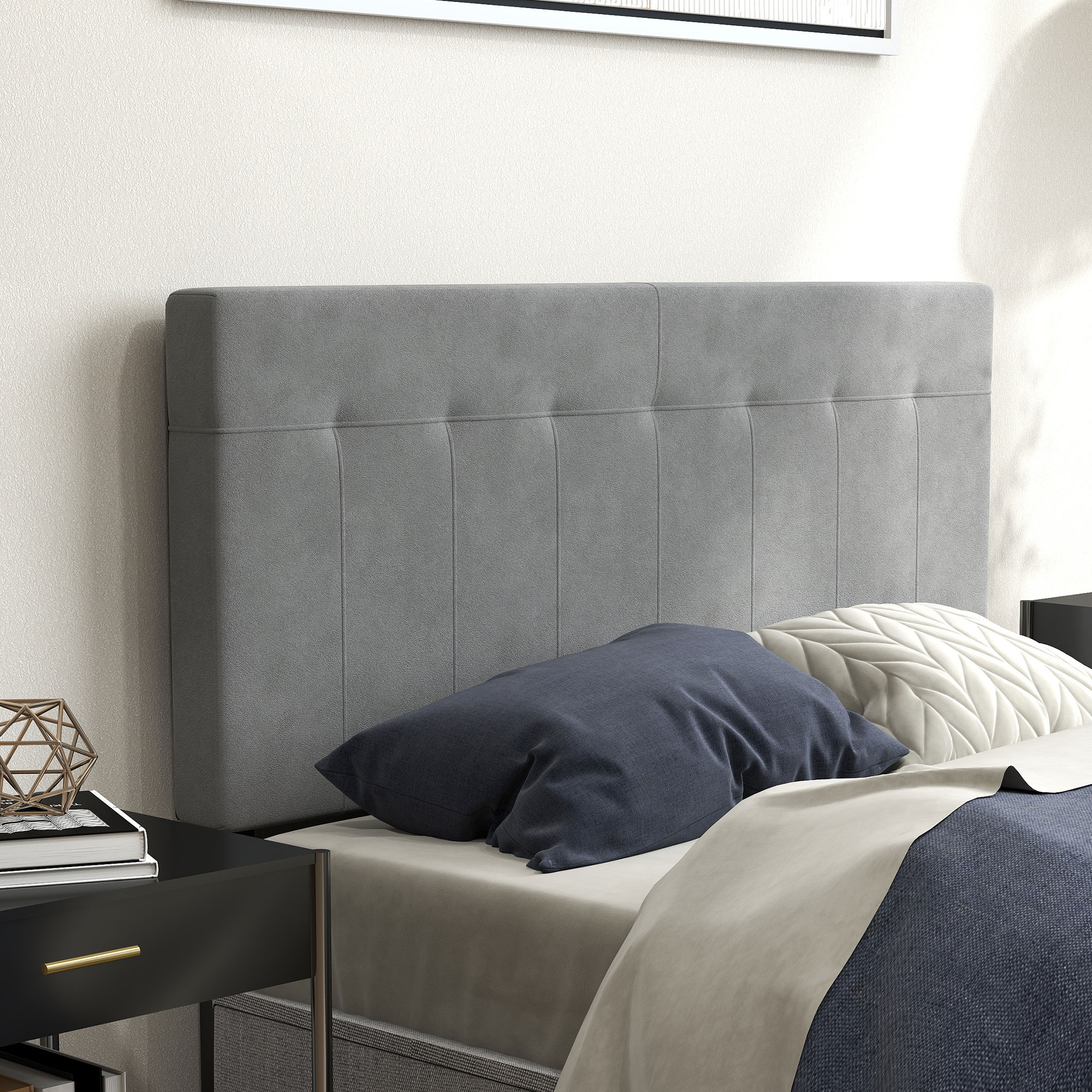 Kopfteil 3-fach höhenverstellbar Bettkopfteil mit Metallbeinen Samtoptik für Schlafzimmer 140x10x106/116/126 cm Grau