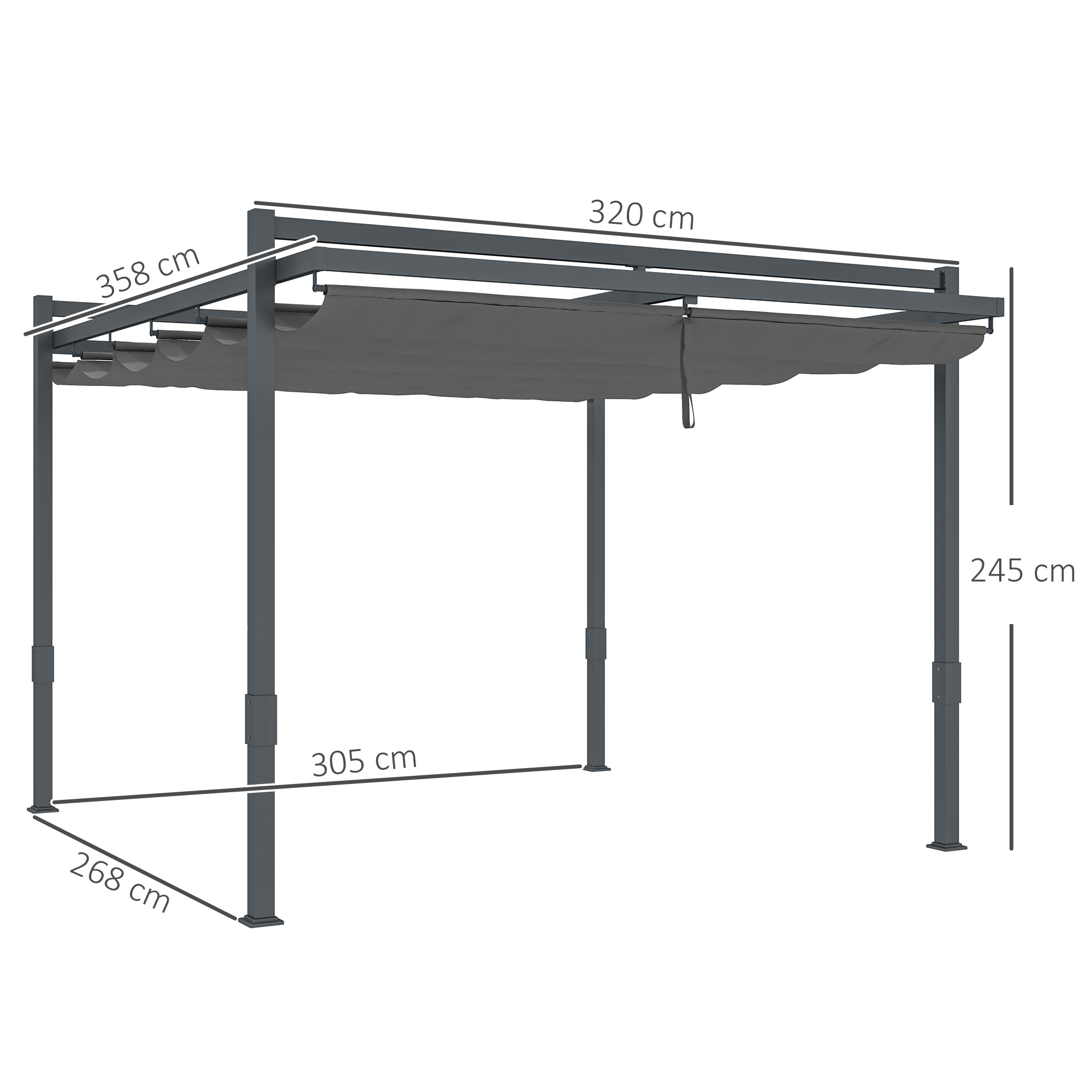 Pergola Pavillon ca. 3,5x3m Aluminium Stabil winterfest Sonnenschutz mit verstellbares Schiebedach Grau